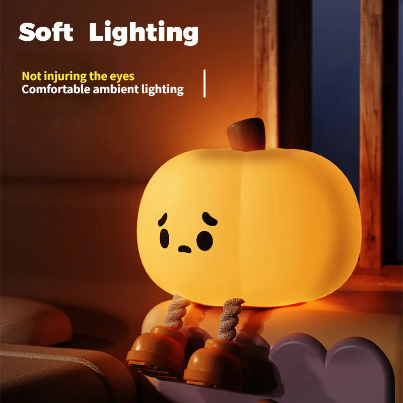 Halloween Pumpkin Night Light - Soft Silicone Touch Dimmable Rechargeable Lamp for Kids' Bedroom Decor and Holiday Decorations