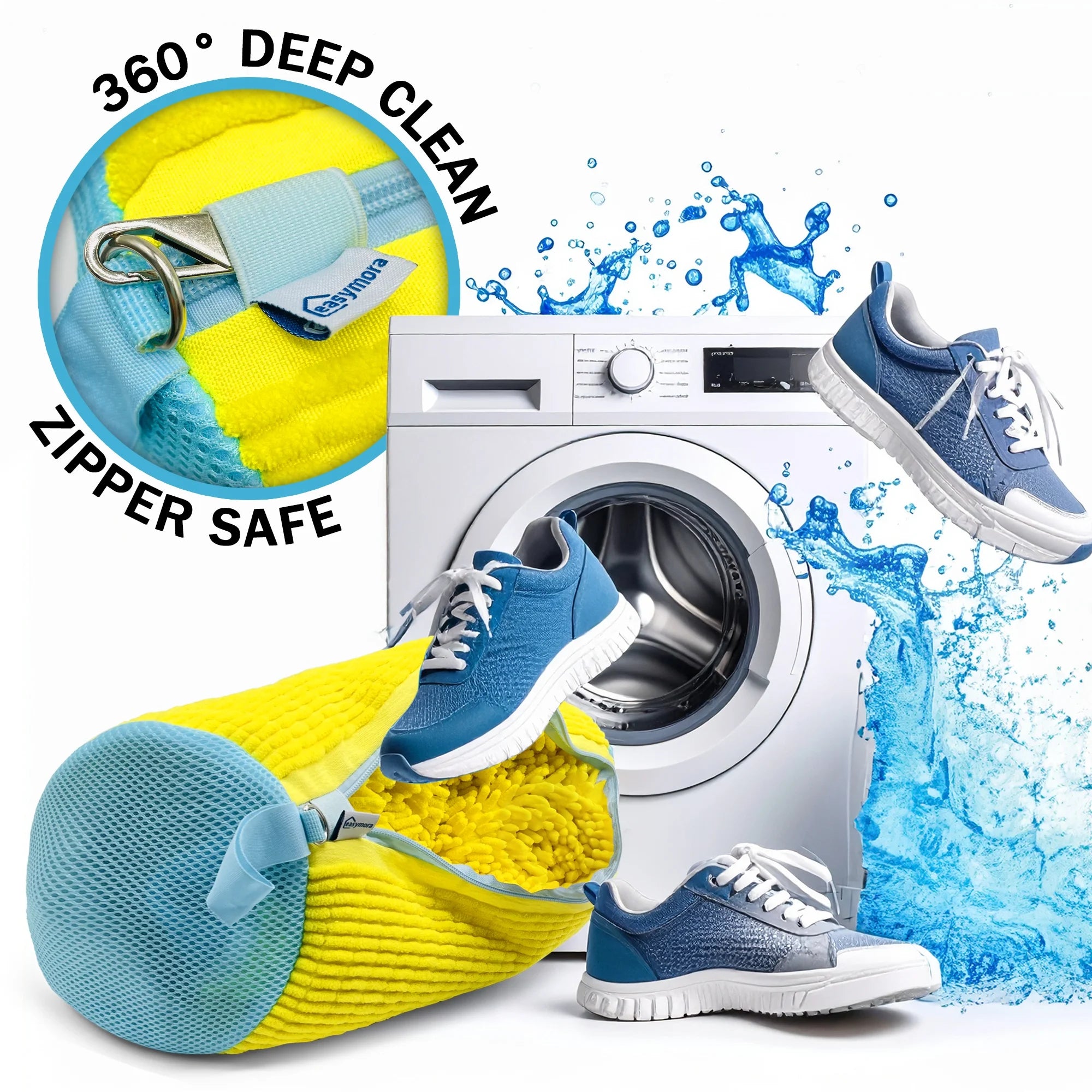 Set of 4 Reusable Shoe Washing Machine Bags with Zipper Lock - Laundry Bags for Washer and Dryer