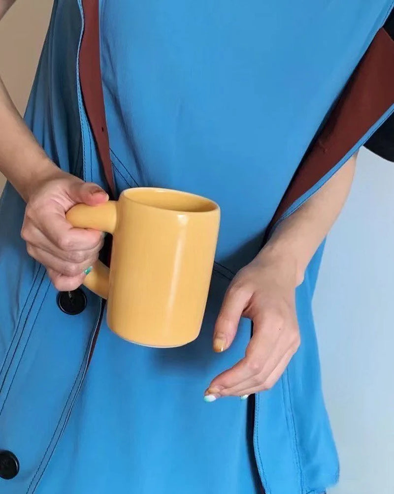 Handcrafted Ceramic Chubby Mugs with Twisted Handles - Distinctive Tea and Coffee Cups