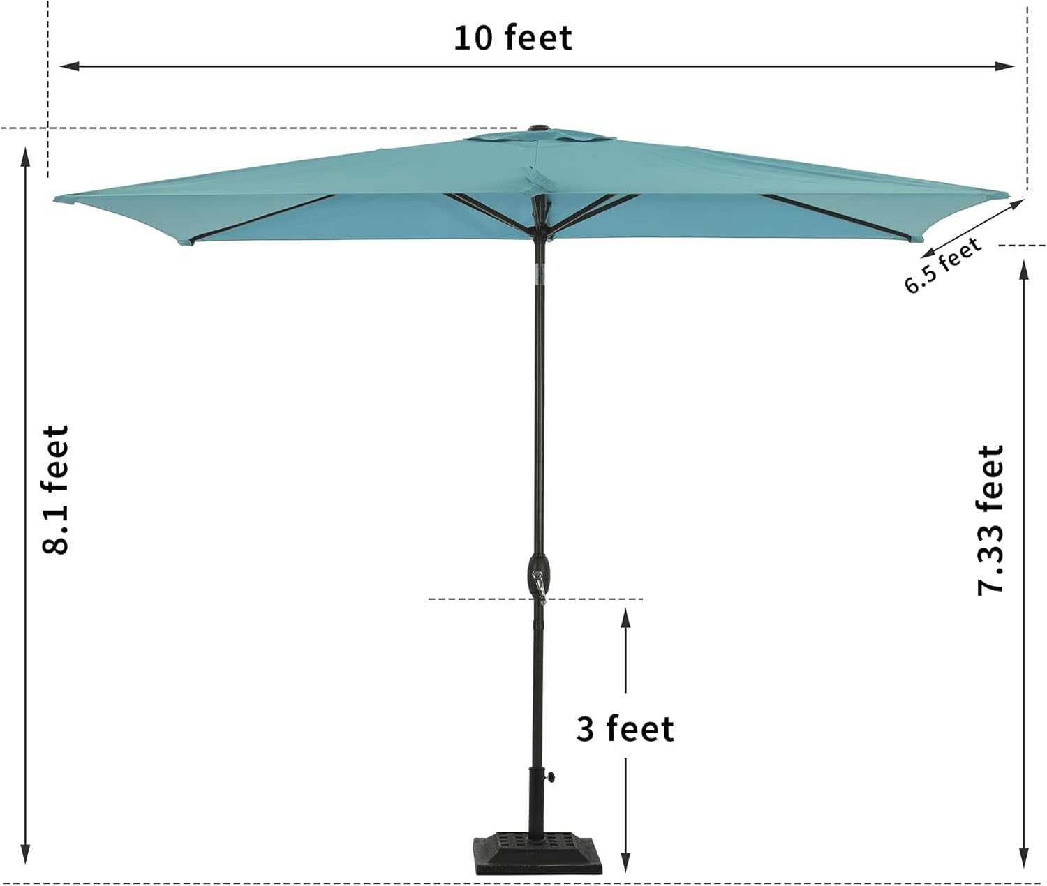 10FT x 6.5FT Outdoor Patio Umbrella with Push Button Tilt and Crank for Poolside, Market, Garden, Lawn, Backyard, Deck, and Beach Use