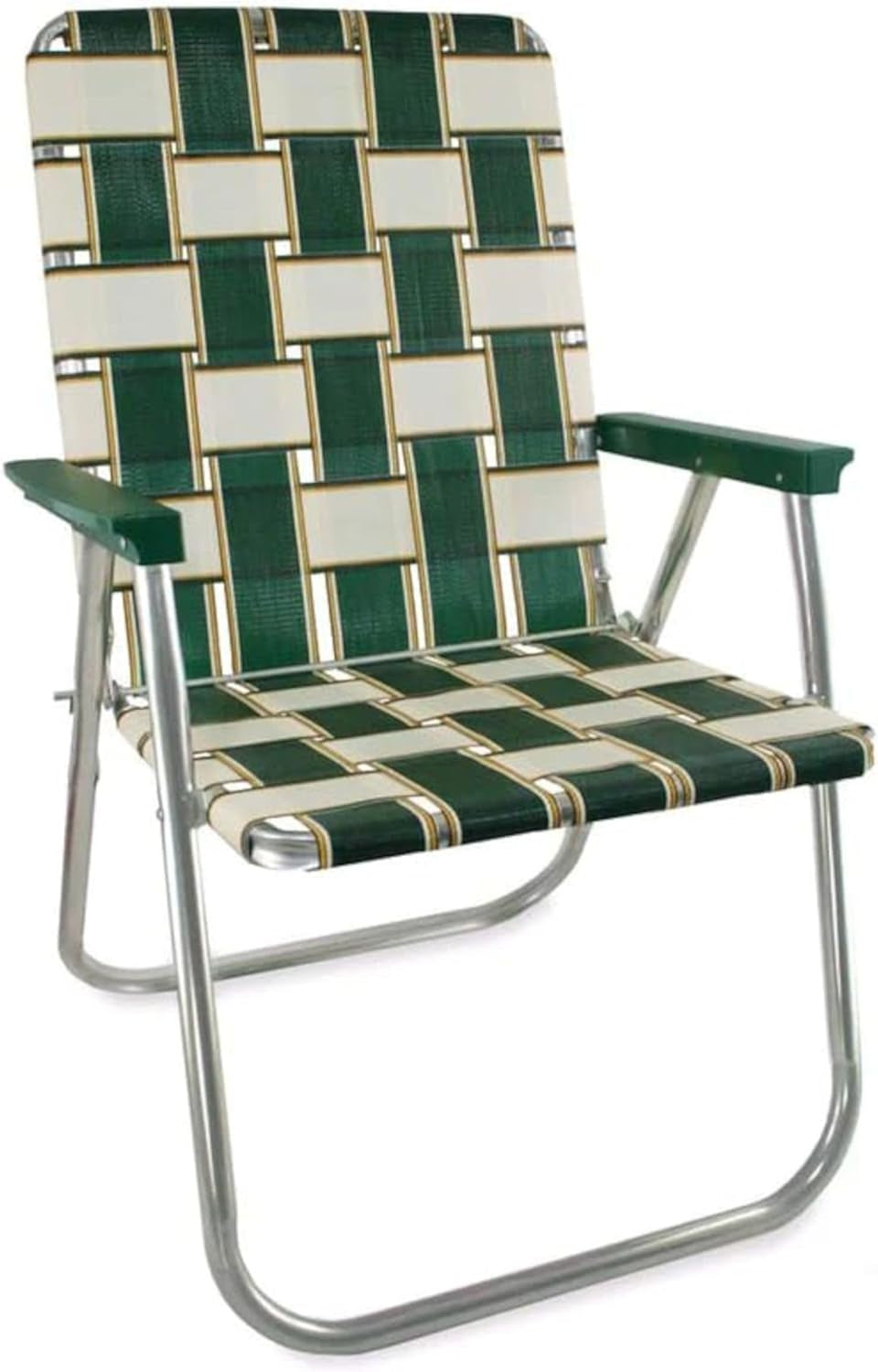 Folding Aluminum Outdoor Patio Chair | Durable Webbed Design for Camping, Sports, Beach, Yard & Tailgating | Lightweight and Portable | Classic Green/Yellow Color