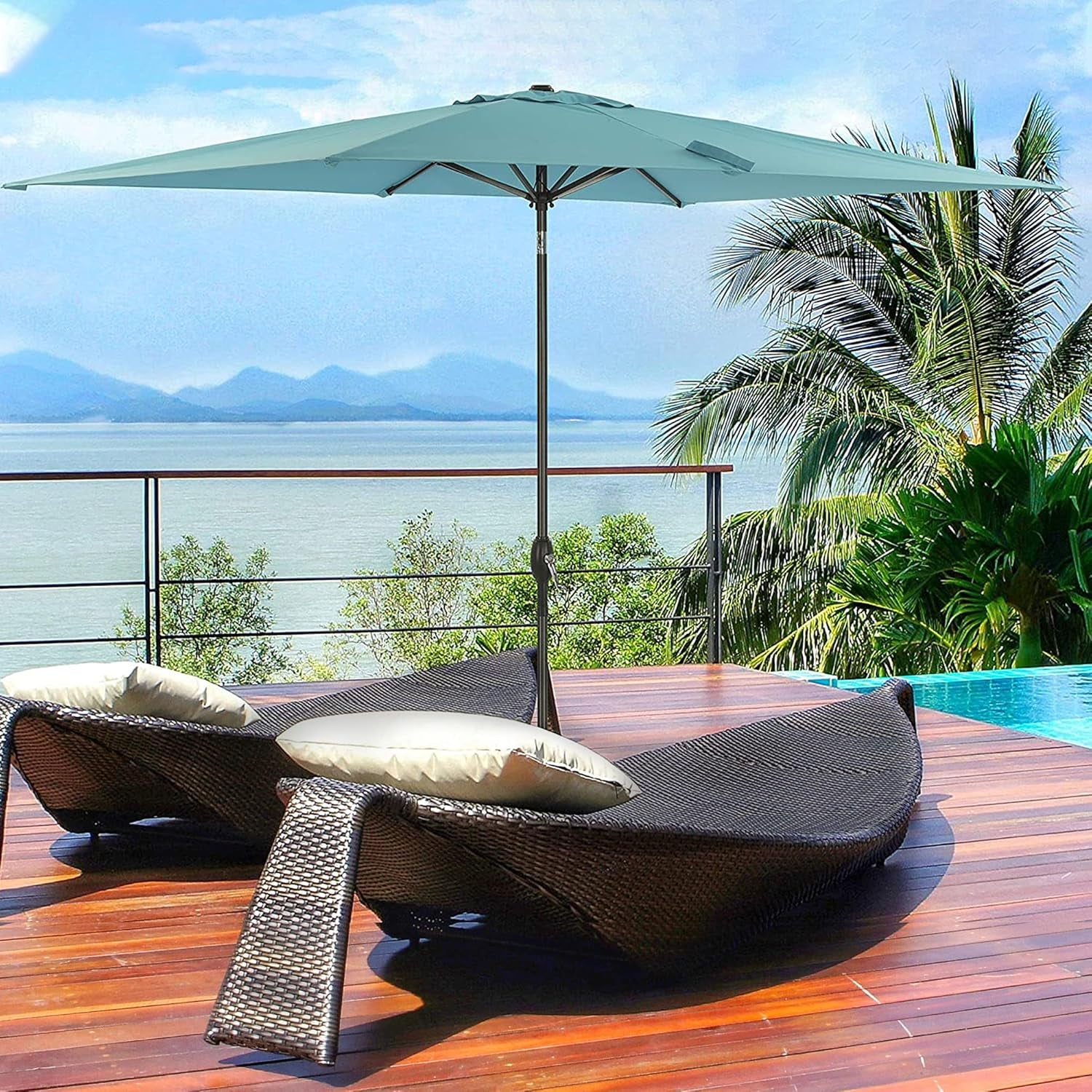 10FT x 6.5FT Outdoor Patio Umbrella with Push Button Tilt and Crank for Poolside, Market, Garden, Lawn, Backyard, Deck, and Beach Use