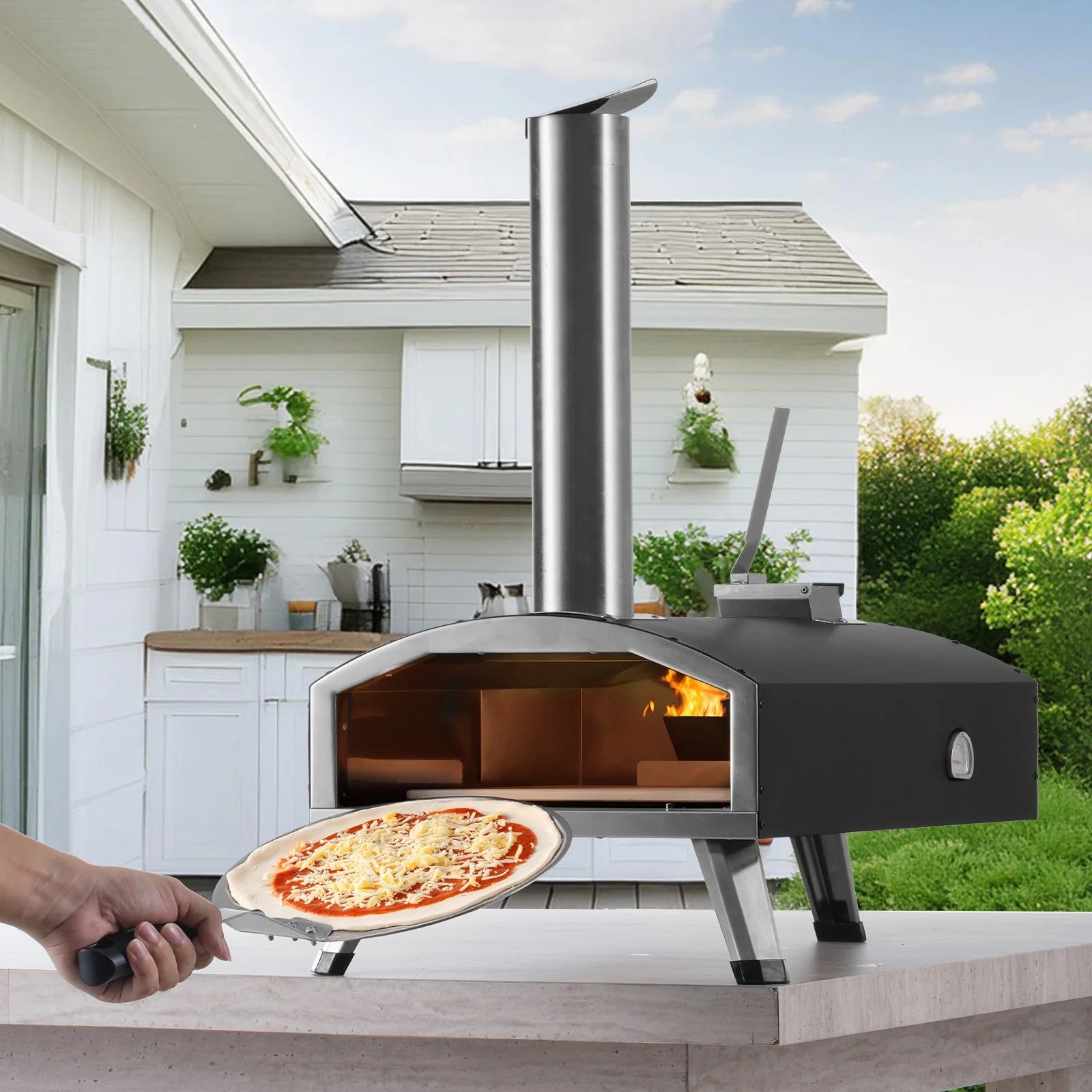 VEVOR 12" Portable Outdoor Wood Pellet Pizza Oven - Iron Spray Finish for Camping