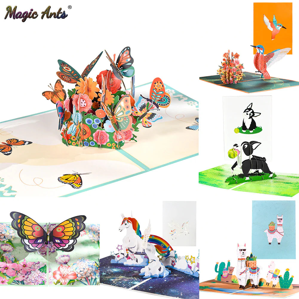 3D Pop-Up Butterfly Unicorn Birthday Card for Children - Adorable Animal Greeting Card for Baby Showers and Special Occasions
