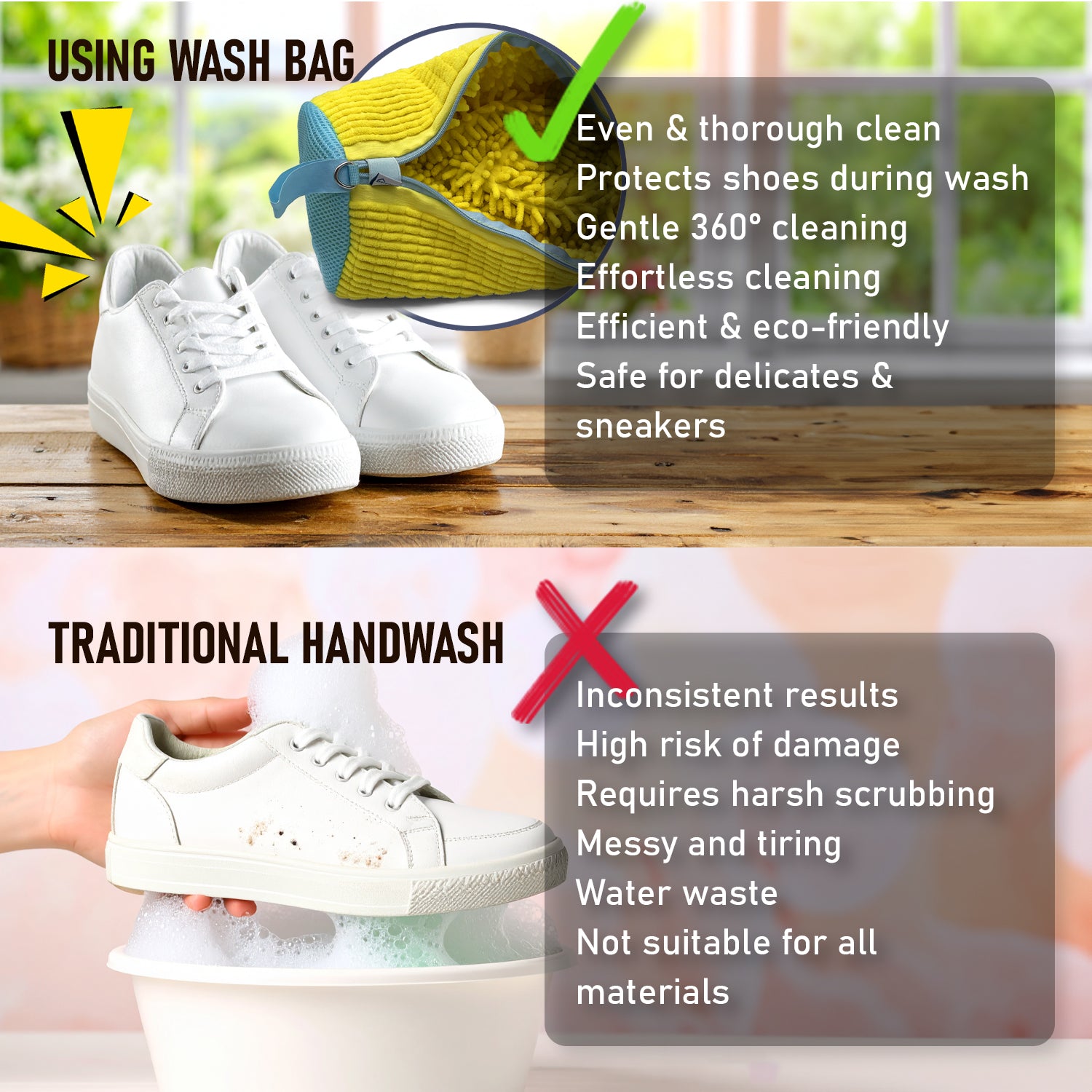 Set of 4 Reusable Shoe Washing Machine Bags with Zipper Lock - Laundry Bags for Washer and Dryer