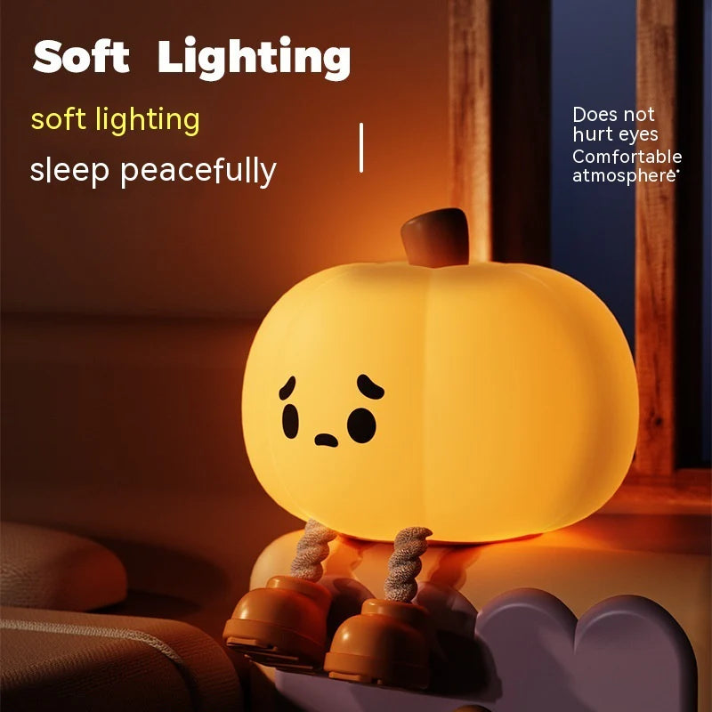 Halloween Pumpkin Night Light - Soft Silicone Touch Dimmable Rechargeable Lamp for Kids' Bedroom Decor and Holiday Decorations