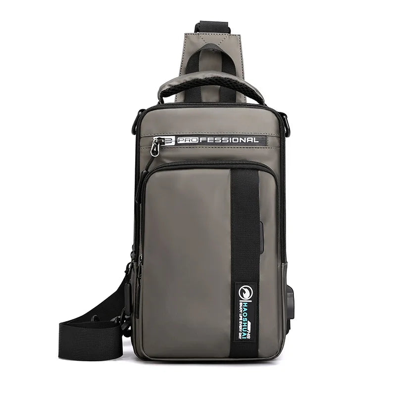 Men's Waterproof Nylon Crossbody Bag with USB Charging Port - Multifunctional Outdoor Travel Daypack and Casual Messenger Chest Bag