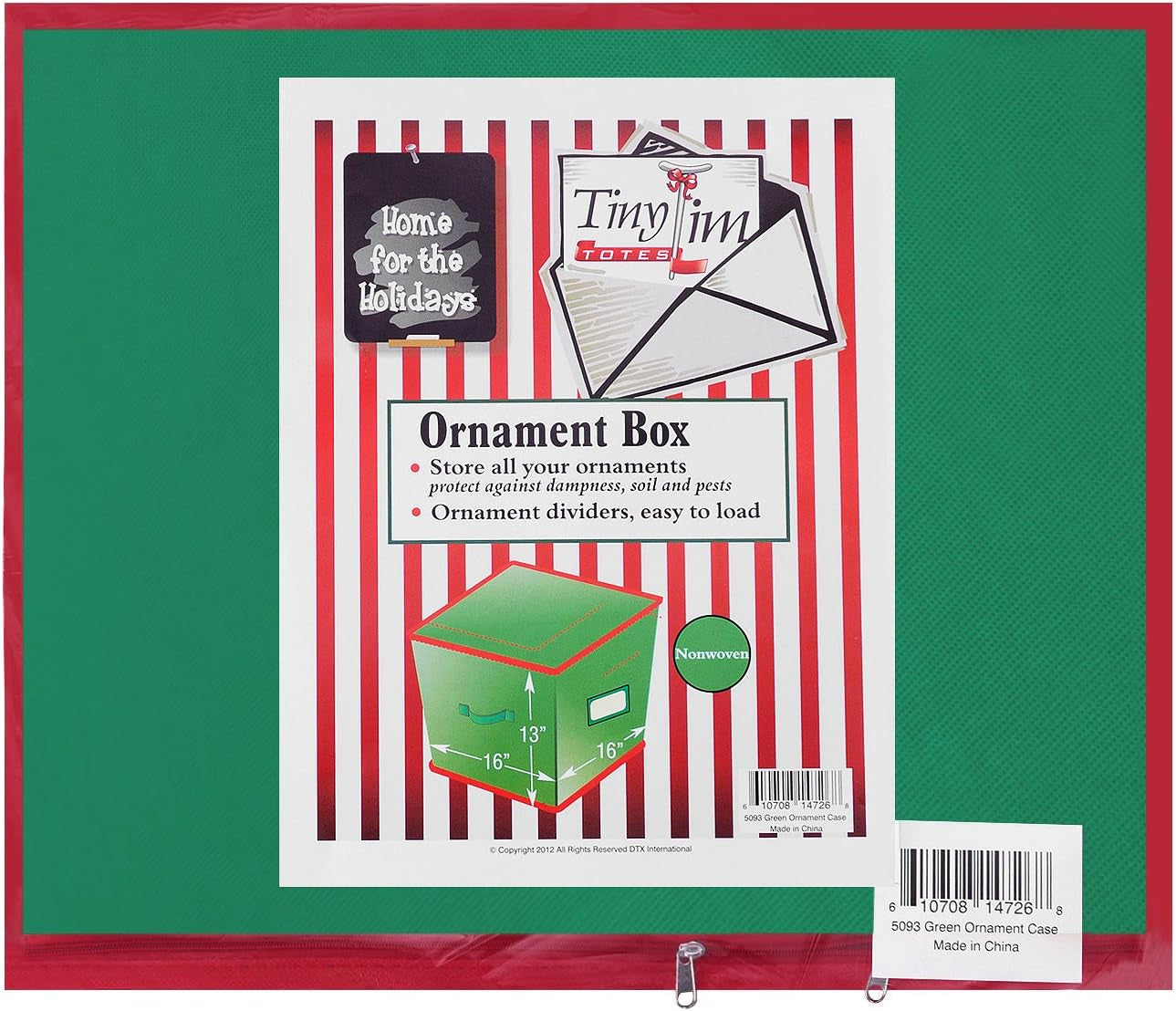 Christmas Storage Box with Zip Top - Large Capacity for Up to 75 Ornaments - Green