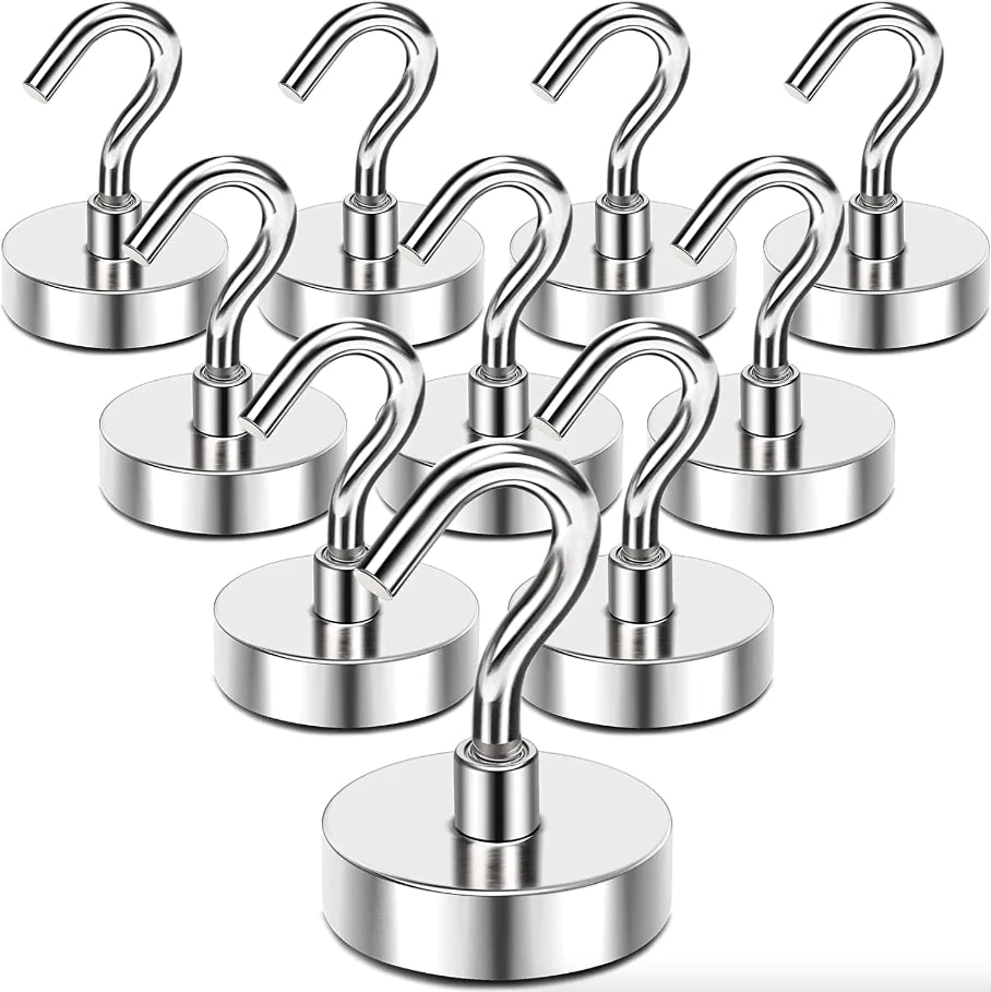 10-Pack Strong Neodymium N52 Magnetic Hook Hangers - USA Made