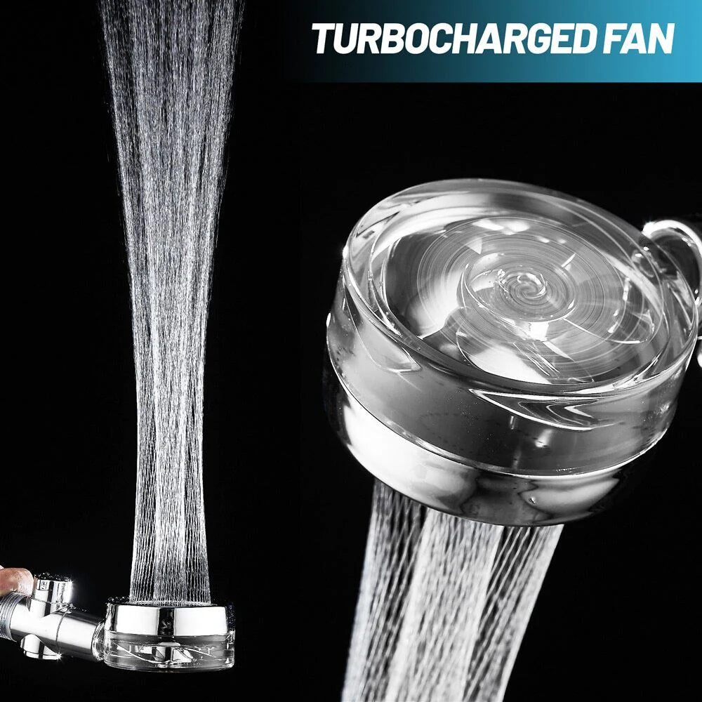 Adjustable High-Pressure Shower Head with 360° Rotation and Water-Saving Turbine Technology