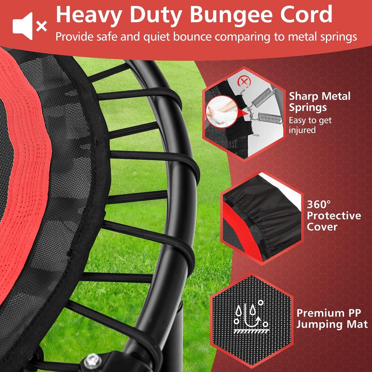 40" Foldable Mini Trampoline for Indoor Fitness with Adjustable Height Handle and Resistance Bands, Suitable for Adults and Children