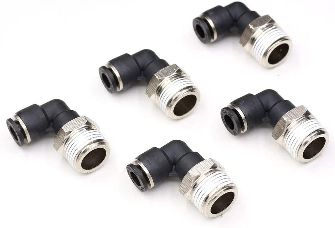 3/8" Elbow Male Push-to-Connect Air Fittings - 90 Degree Pneumatic Connectors for 1/4" Tubing OD and 3/8" NPT Thread, Pack of 5