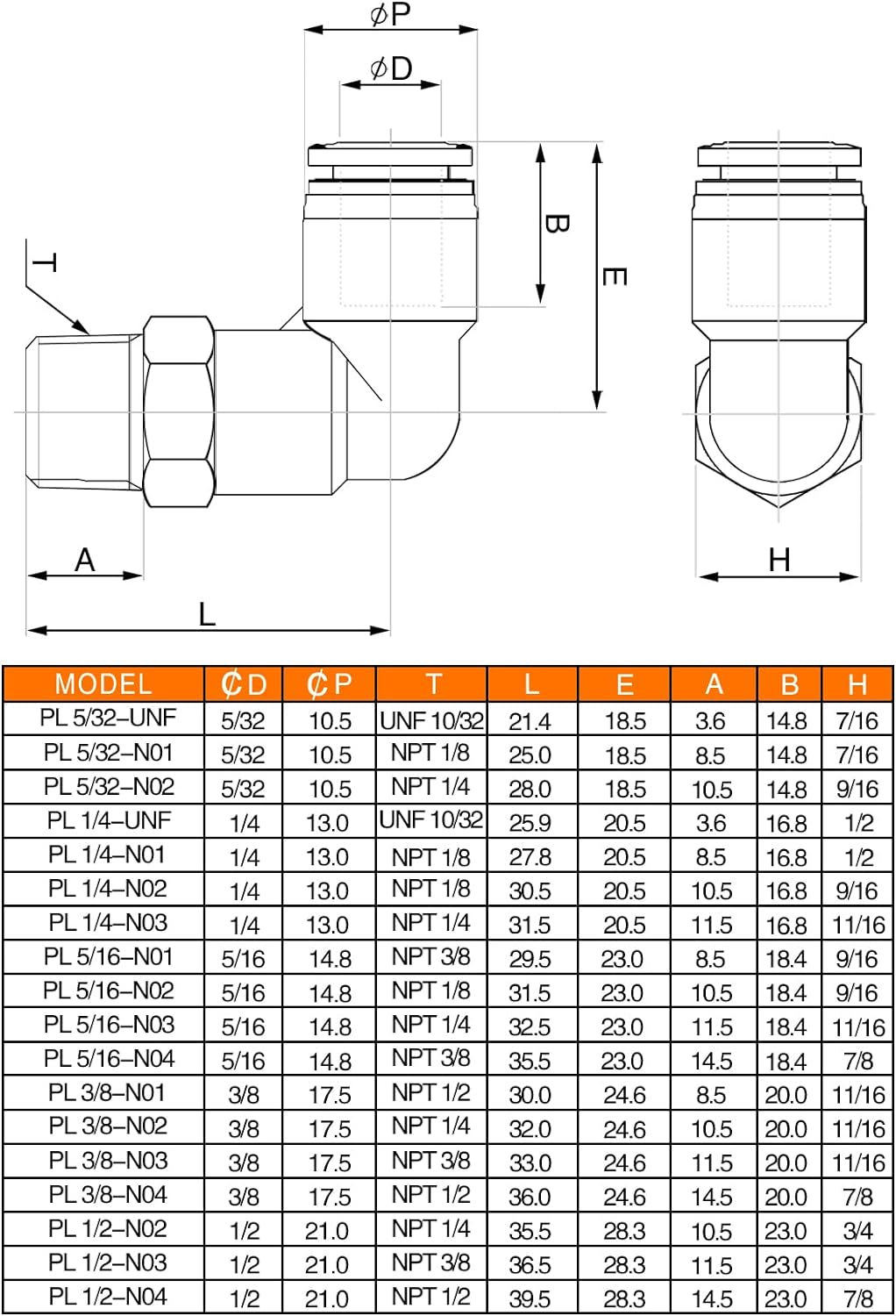 3/8" Elbow Male Push-to-Connect Air Fittings - 90 Degree Pneumatic Connectors for 1/4" Tubing OD and 3/8" NPT Thread, Pack of 5