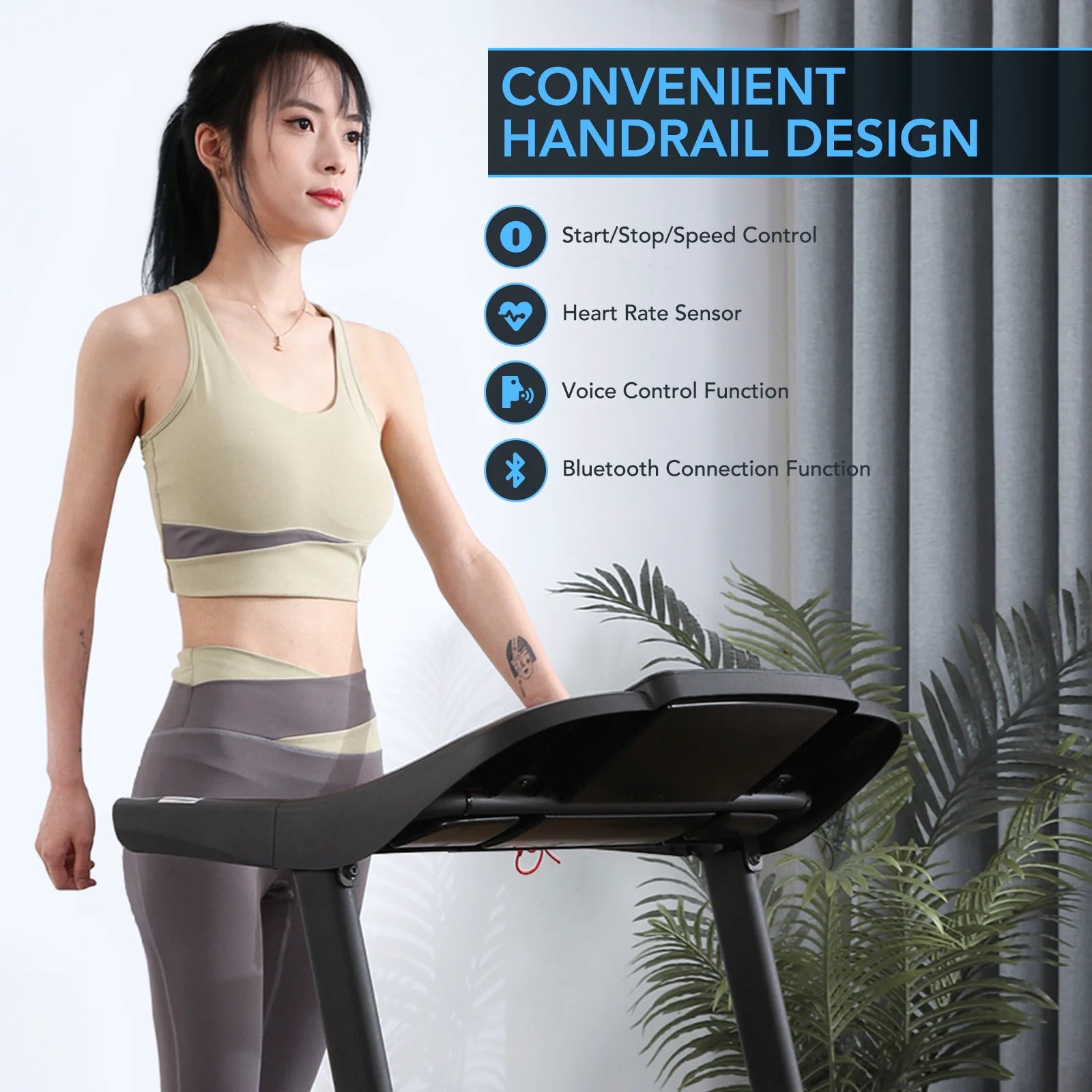 Folding Bluetooth Treadmill with Voice Control for Home Use