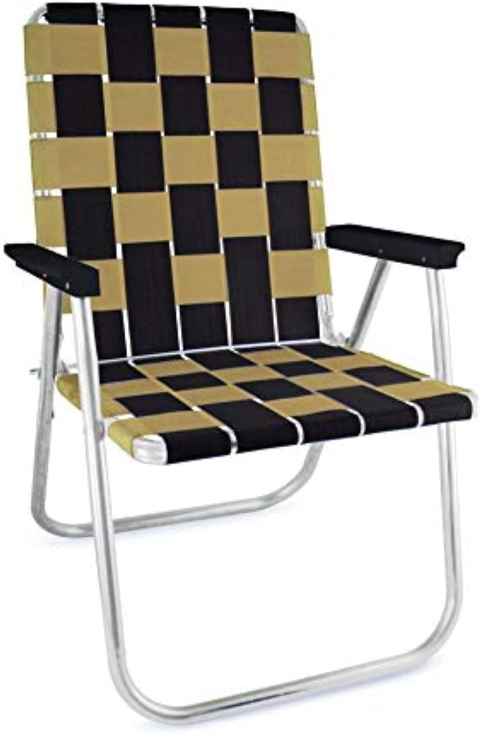 Folding Aluminum Outdoor Patio Chair | Durable Webbed Design for Camping, Sports, Beach, Yard & Tailgating | Lightweight and Portable | Classic Green/Yellow Color
