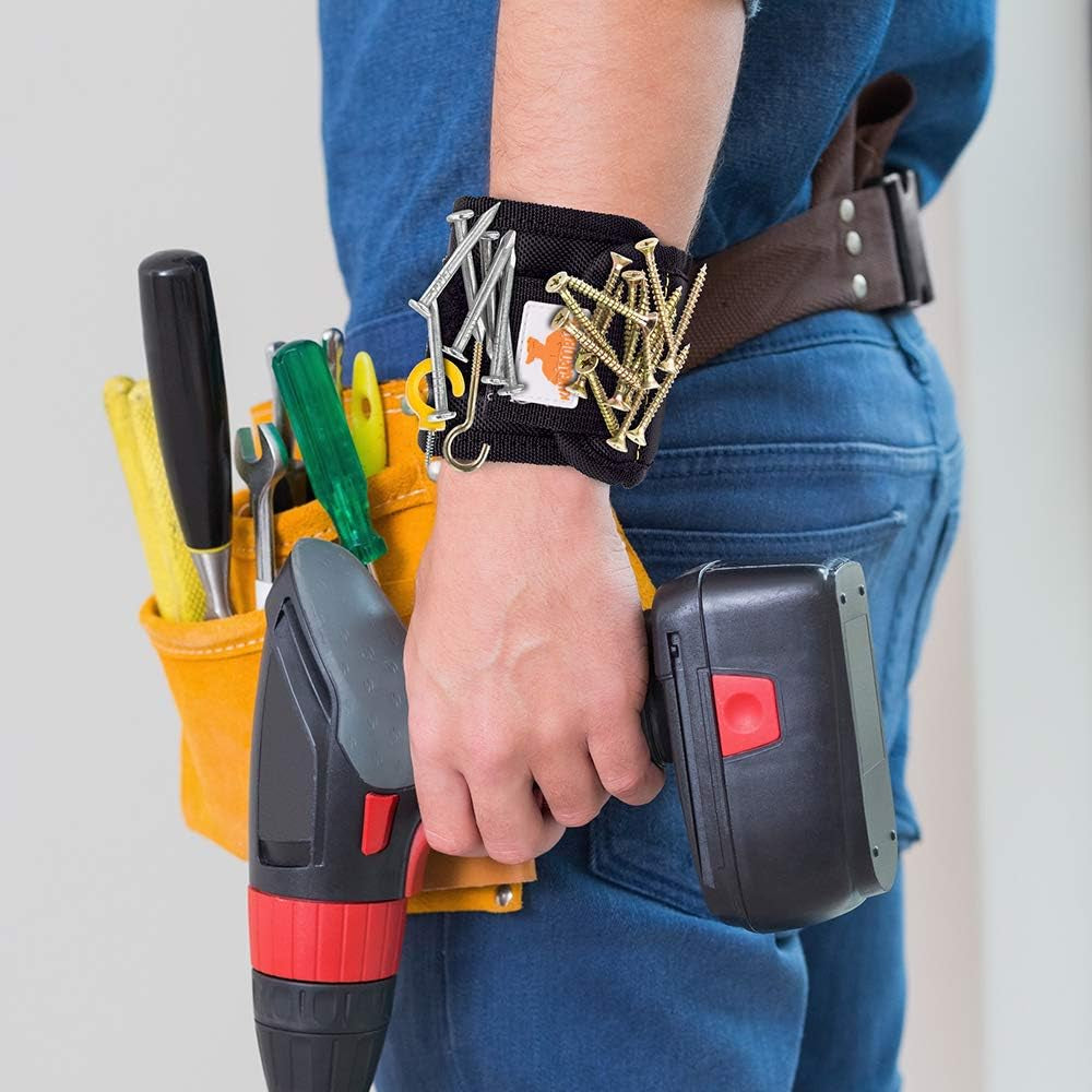 Magnetic Wristband Cuff with 15 High-Strength Magnets for Tools, Screws, Drill Bits, and Nails - Ideal Gift for Men, Fathers, Mechanics, and DIY Enthusiasts
