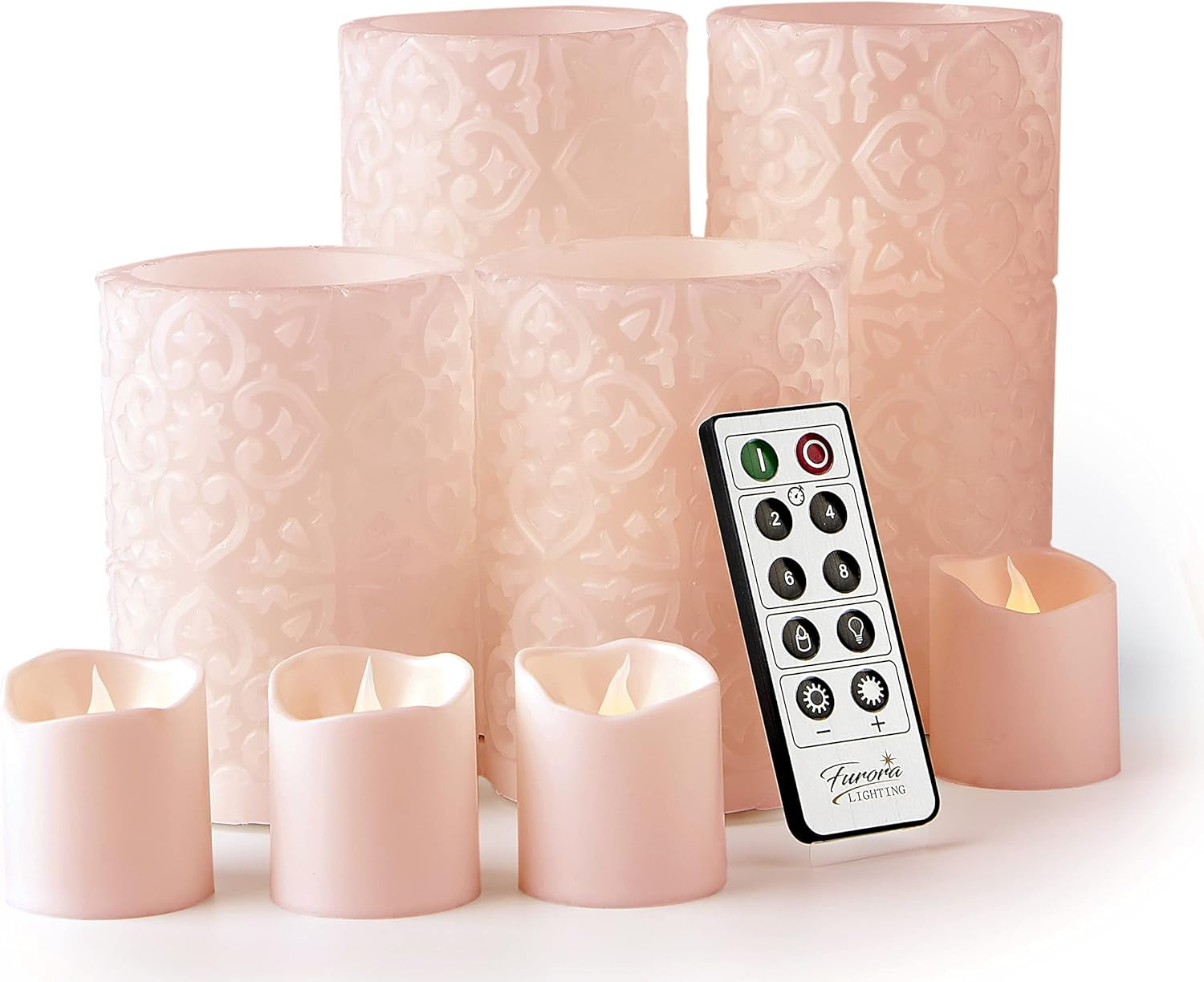 Ivory Real Wax Flameless Candle Set with Remote and Timer, Includes 4 Pillars and 4 Votives, Ideal for Home Décor, Batteries Included
