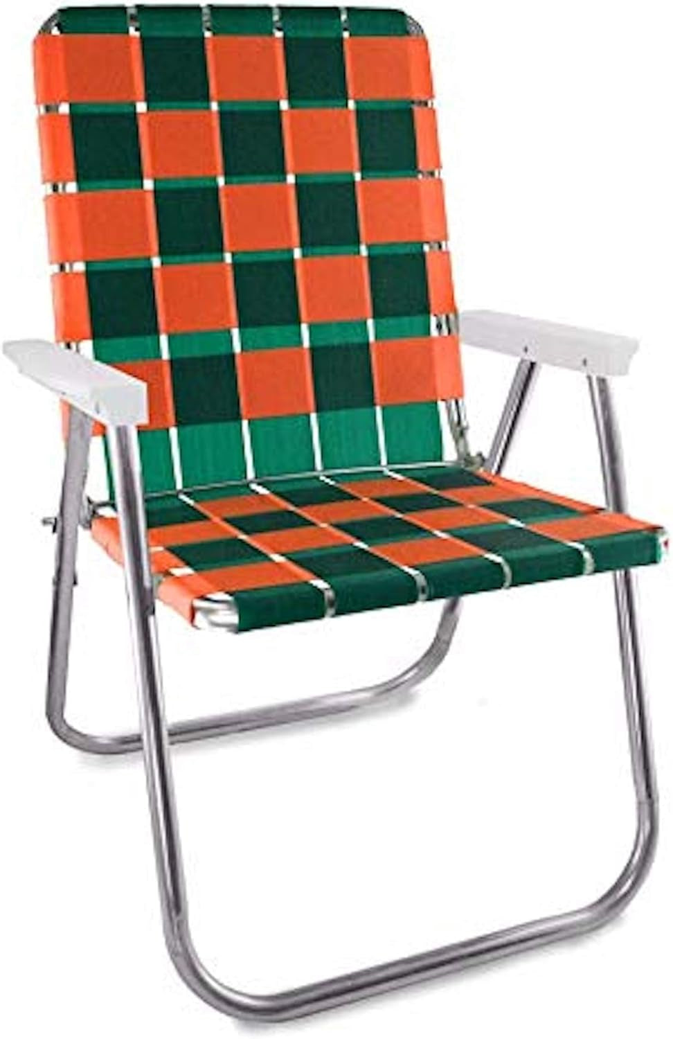 Folding Aluminum Outdoor Patio Chair | Durable Webbed Design for Camping, Sports, Beach, Yard & Tailgating | Lightweight and Portable | Classic Green/Yellow Color