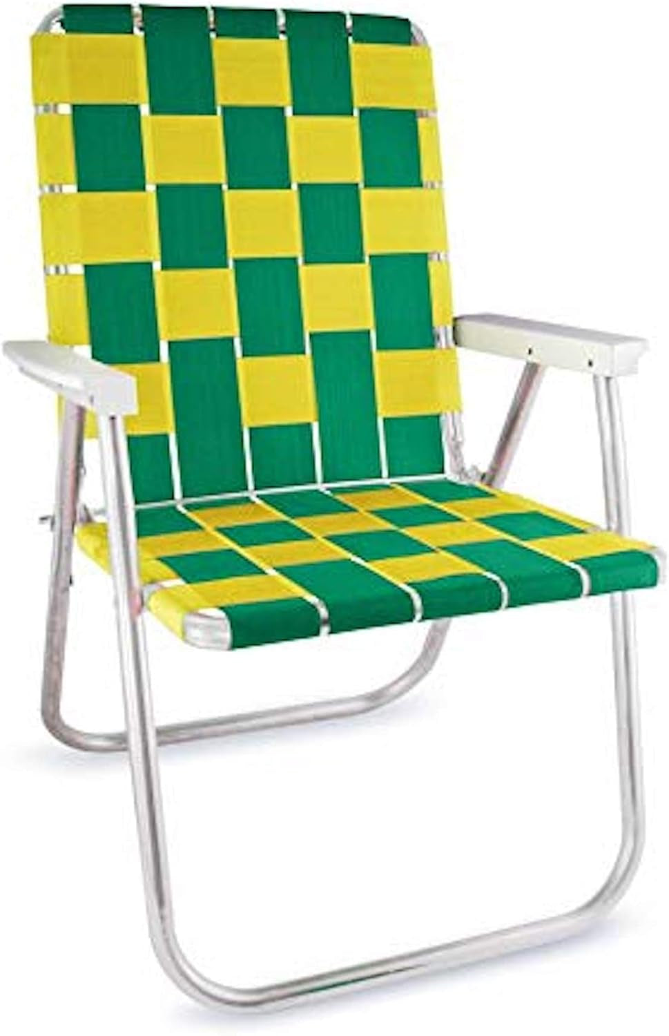 Folding Aluminum Outdoor Patio Chair | Durable Webbed Design for Camping, Sports, Beach, Yard & Tailgating | Lightweight and Portable | Classic Green/Yellow Color