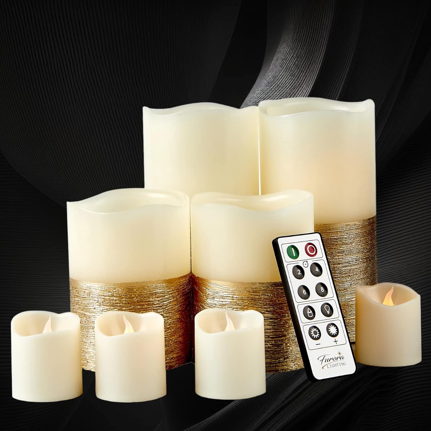 Ivory Real Wax Flameless Candle Set with Remote and Timer, Includes 4 Pillars and 4 Votives, Ideal for Home Décor, Batteries Included