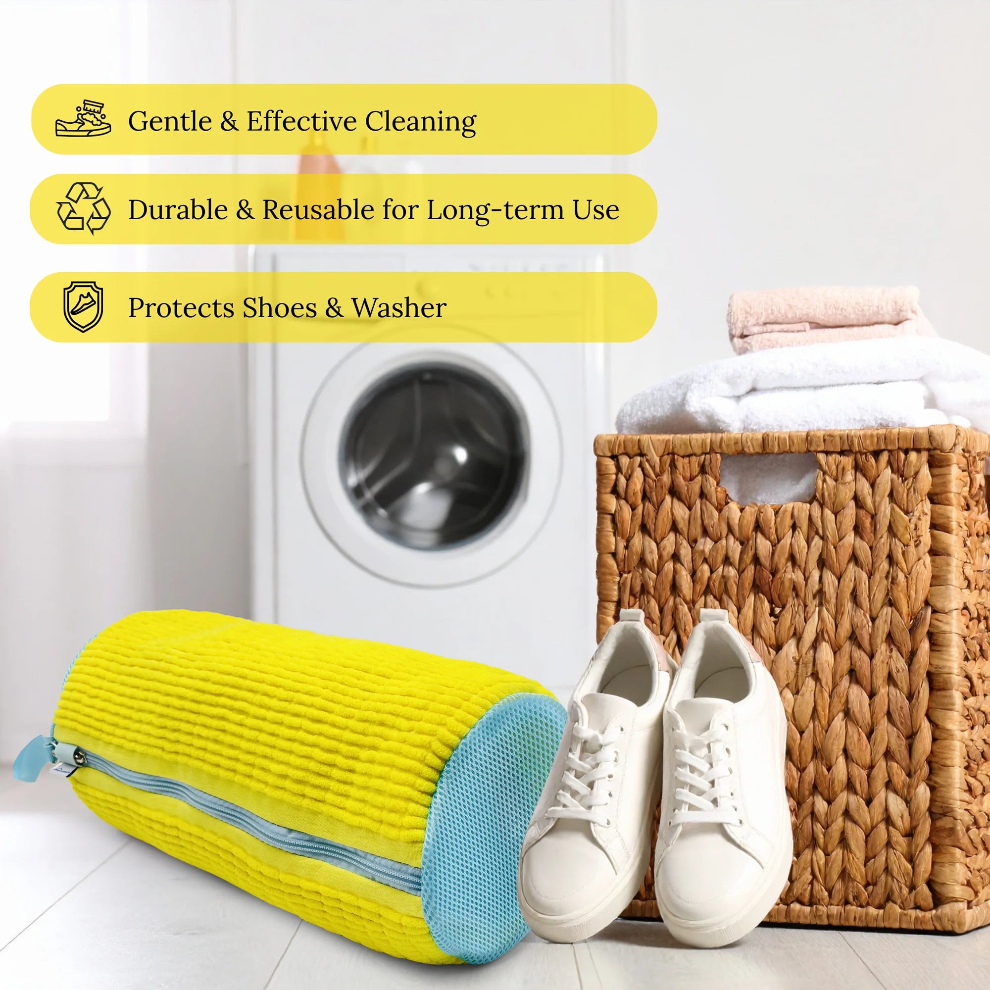 Set of 4 Reusable Shoe Washing Machine Bags with Zipper Lock - Laundry Bags for Washer and Dryer