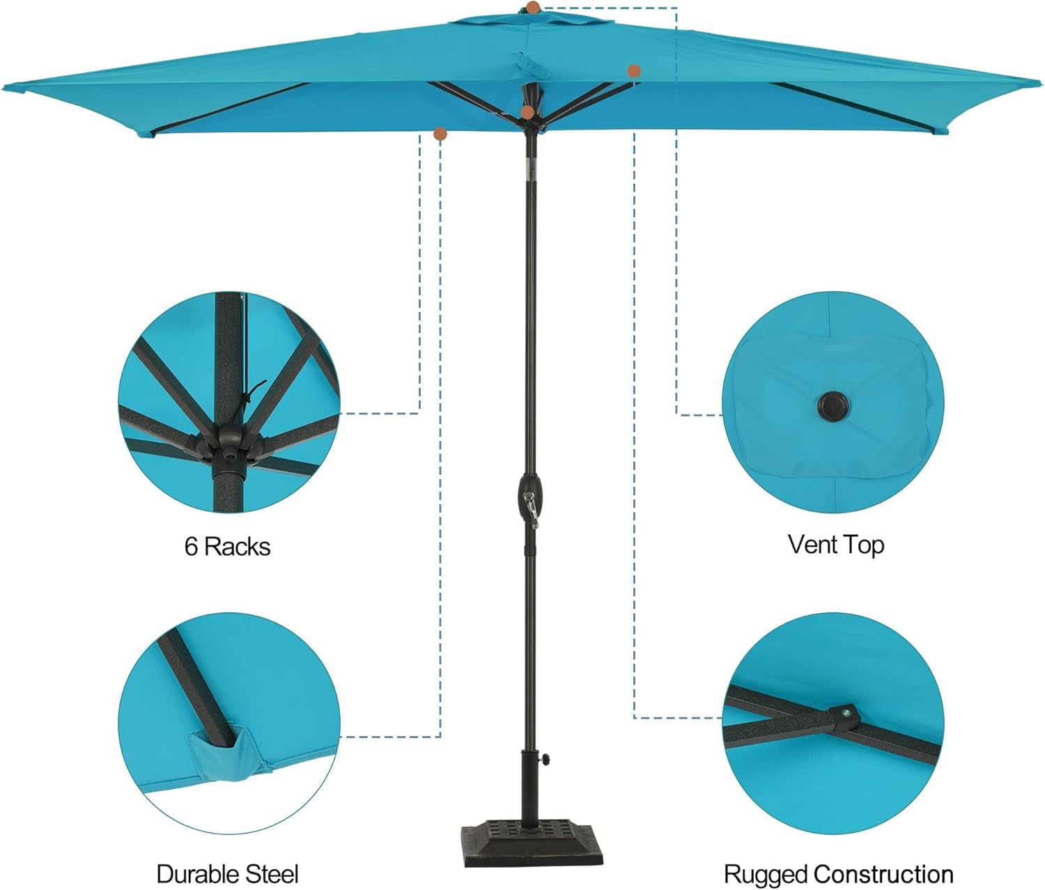 10FT x 6.5FT Outdoor Patio Umbrella with Push Button Tilt and Crank for Poolside, Market, Garden, Lawn, Backyard, Deck, and Beach Use