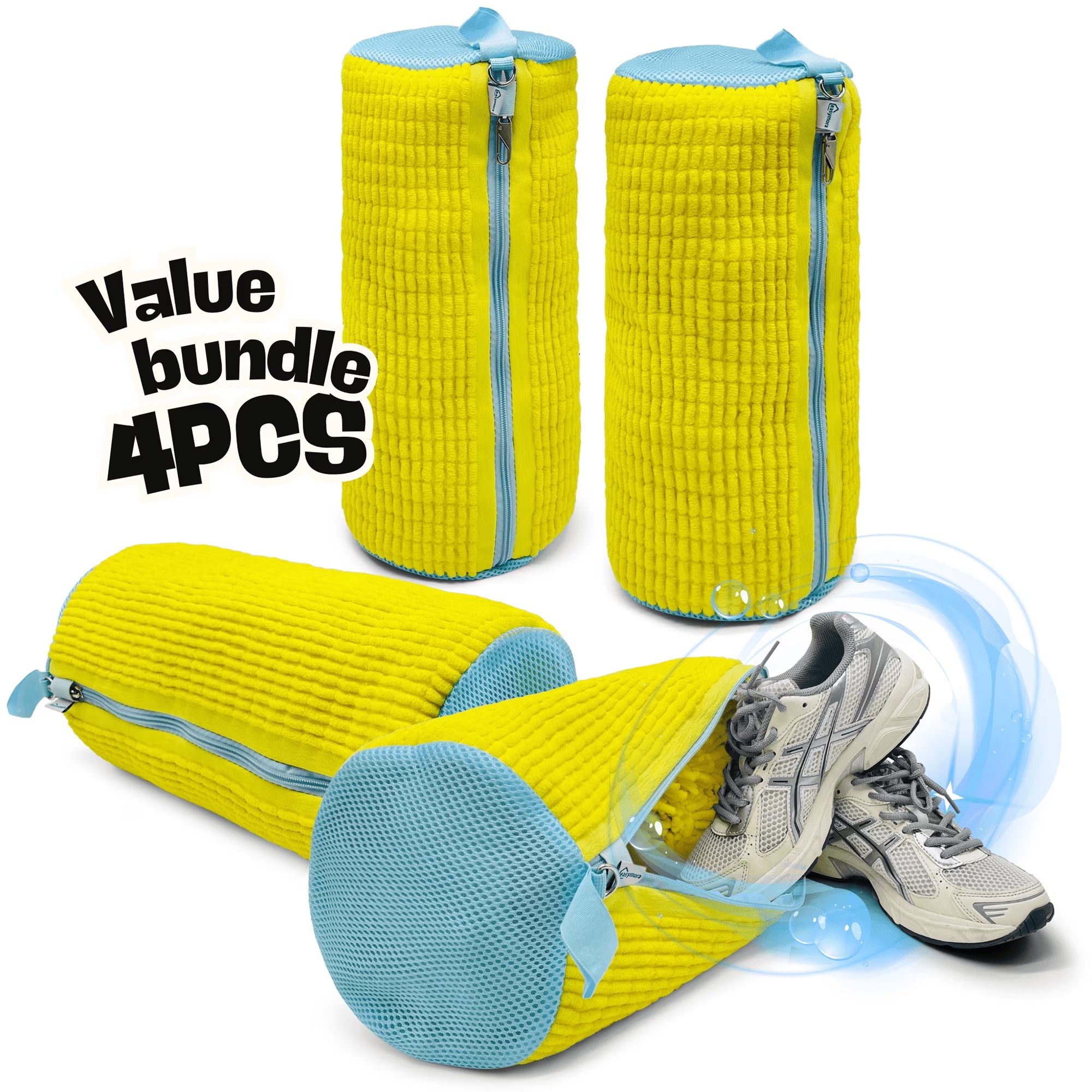 Set of 4 Reusable Shoe Washing Machine Bags with Zipper Lock - Laundry Bags for Washer and Dryer