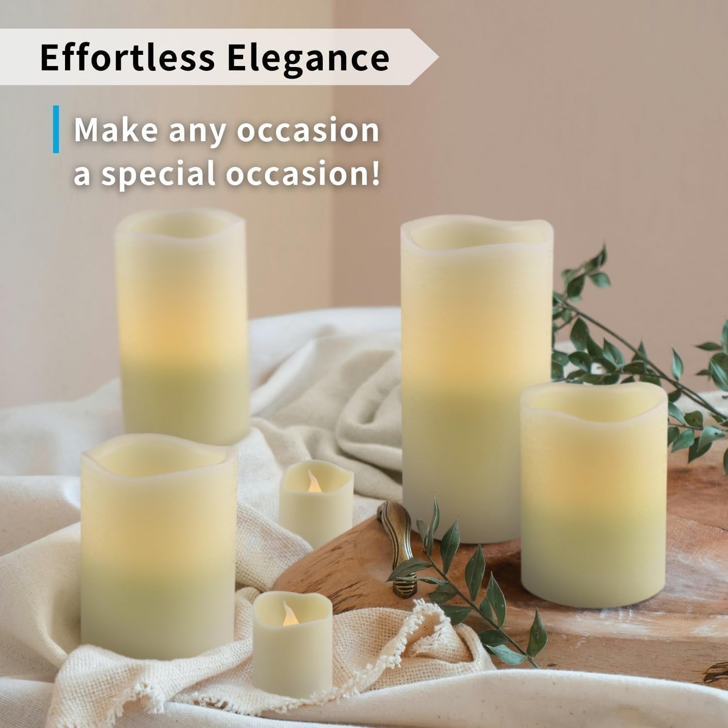Ivory Real Wax Flameless Candle Set with Remote and Timer, Includes 4 Pillars and 4 Votives, Ideal for Home Décor, Batteries Included