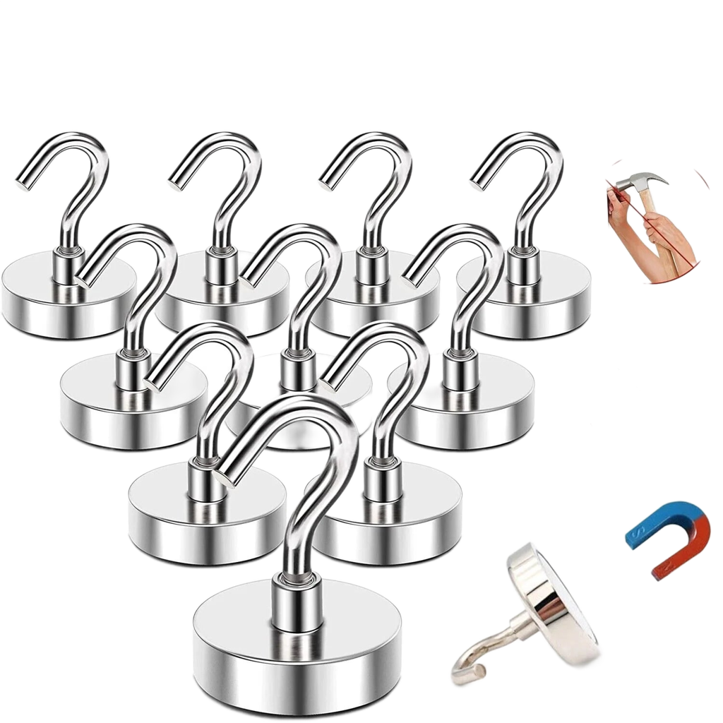 10-Pack Strong Neodymium N52 Magnetic Hook Hangers - USA Made