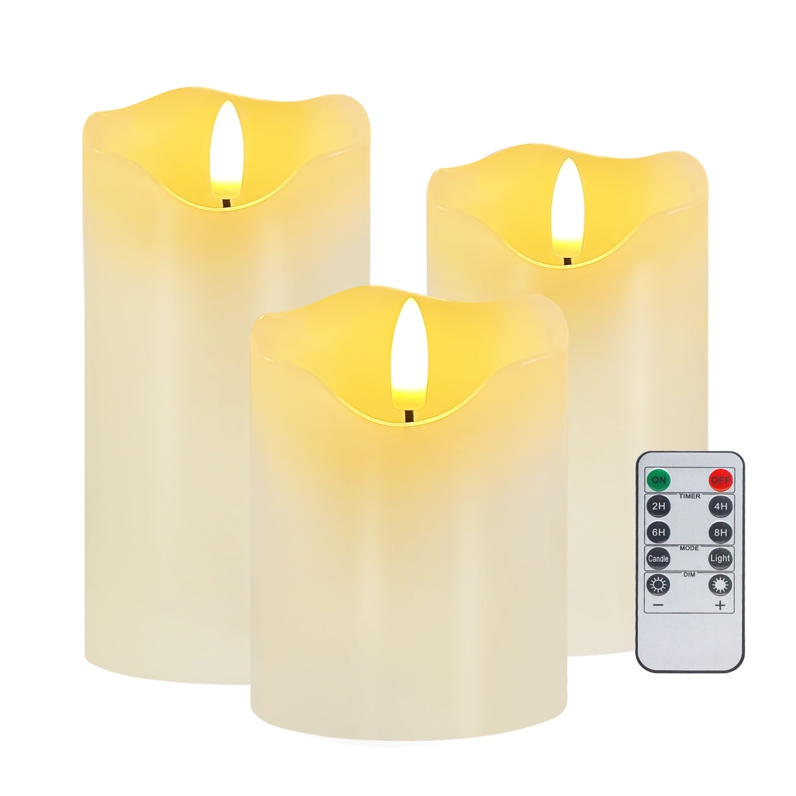 Set of 3 White Flameless LED Pillar Candles with Remote Control and Timer - Dimmable Battery-Operated Electric Candles for Holiday Decor
