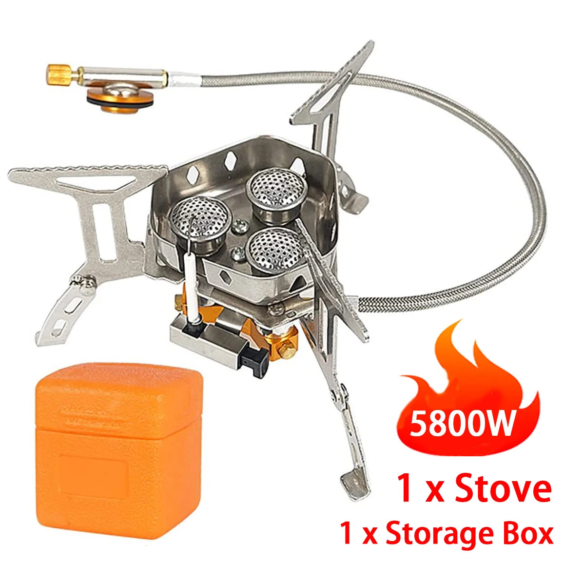 Portable Foldable Outdoor Camping Gas Stove with Three Burners - 5800W High-Power Windproof Burner for Travel, Picnics, and BBQs