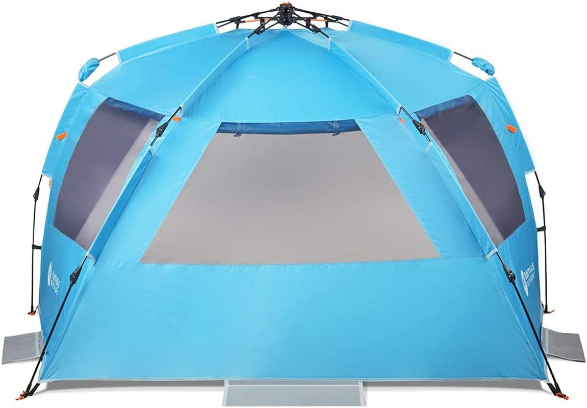Instant Shader Dark Shelter XL Beach Tent - 99" Wide Sun Shelter for 4-6 Persons with UPF 50+ and Extended Zippered Porch in Pacific Blue