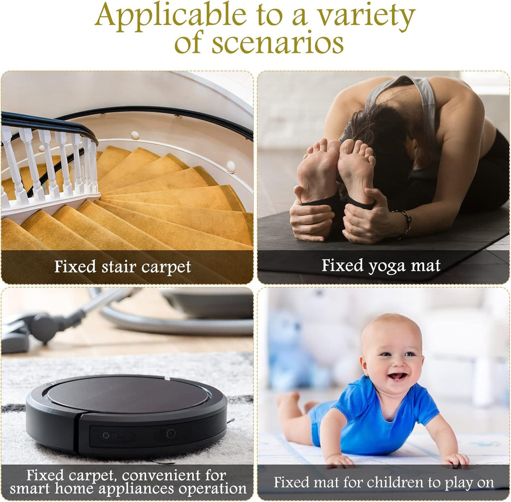 Non-Slip Rug Pad Grippers - Washable Anti-Curling Reusable Rug Stopper Tape and Corner Stickers for Hardwood, Tile, and Carpet Floors (12 Pieces)