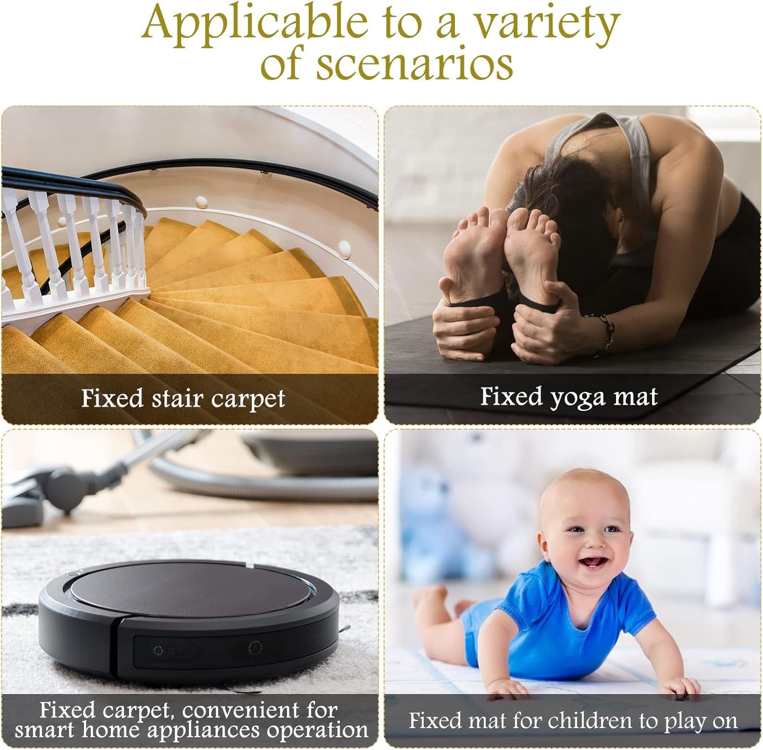 Non-Slip Rug Pad Grippers - Washable Anti-Curling Reusable Rug Stopper Tape and Corner Stickers for Hardwood, Tile, and Carpet Floors (12 Pieces)