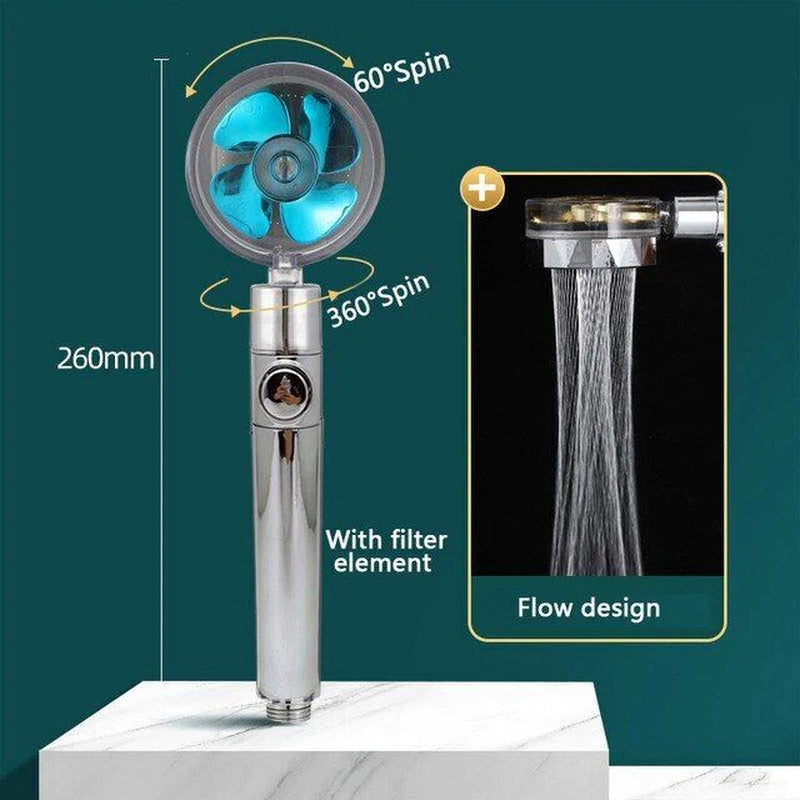 Adjustable High-Pressure Shower Head with 360° Rotation and Water-Saving Turbine Technology