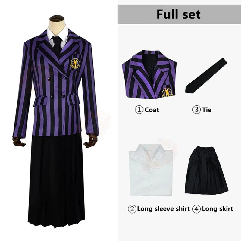 Wednesday Addams Nevermore Academy Cosplay Costume Set for Students - Unisex School Uniform Outfit