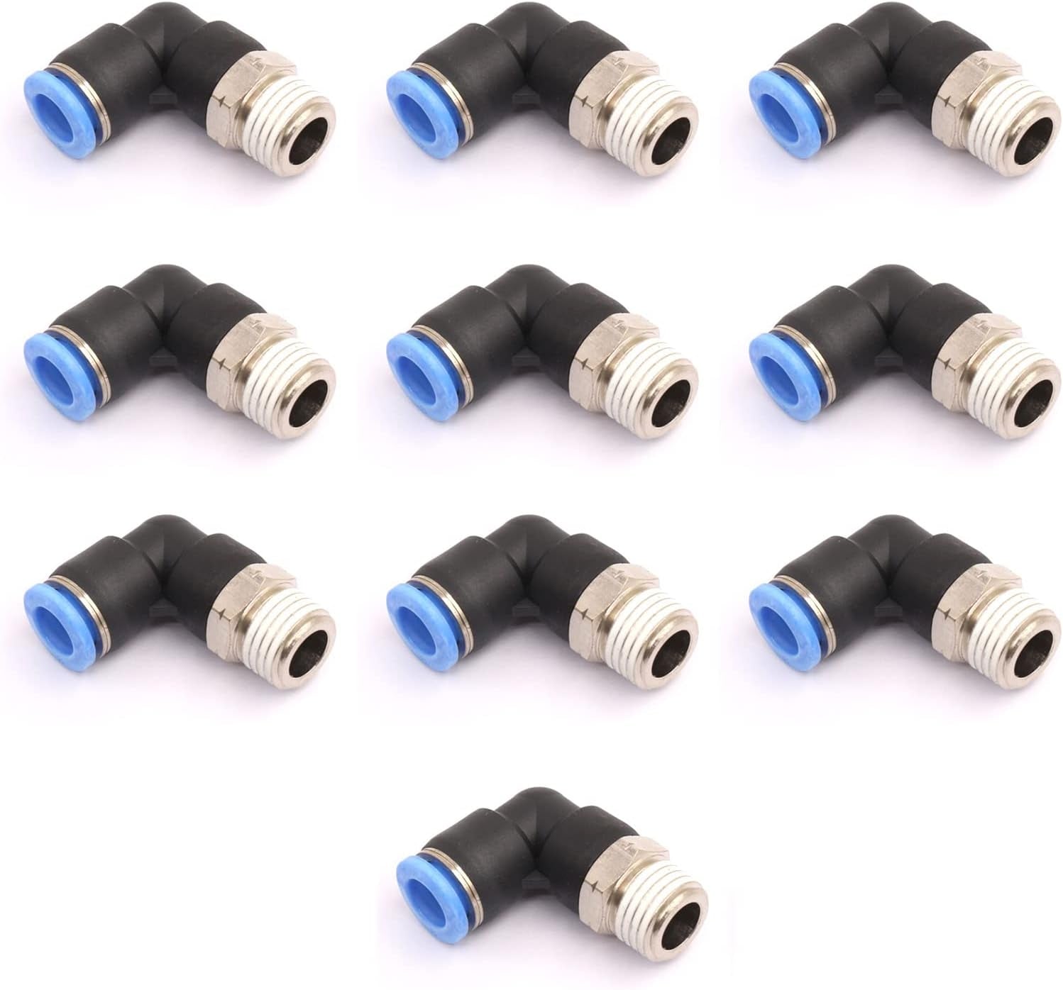3/8" Elbow Male Push-to-Connect Air Fittings - 90 Degree Pneumatic Connectors for 1/4" Tubing OD and 3/8" NPT Thread, Pack of 5