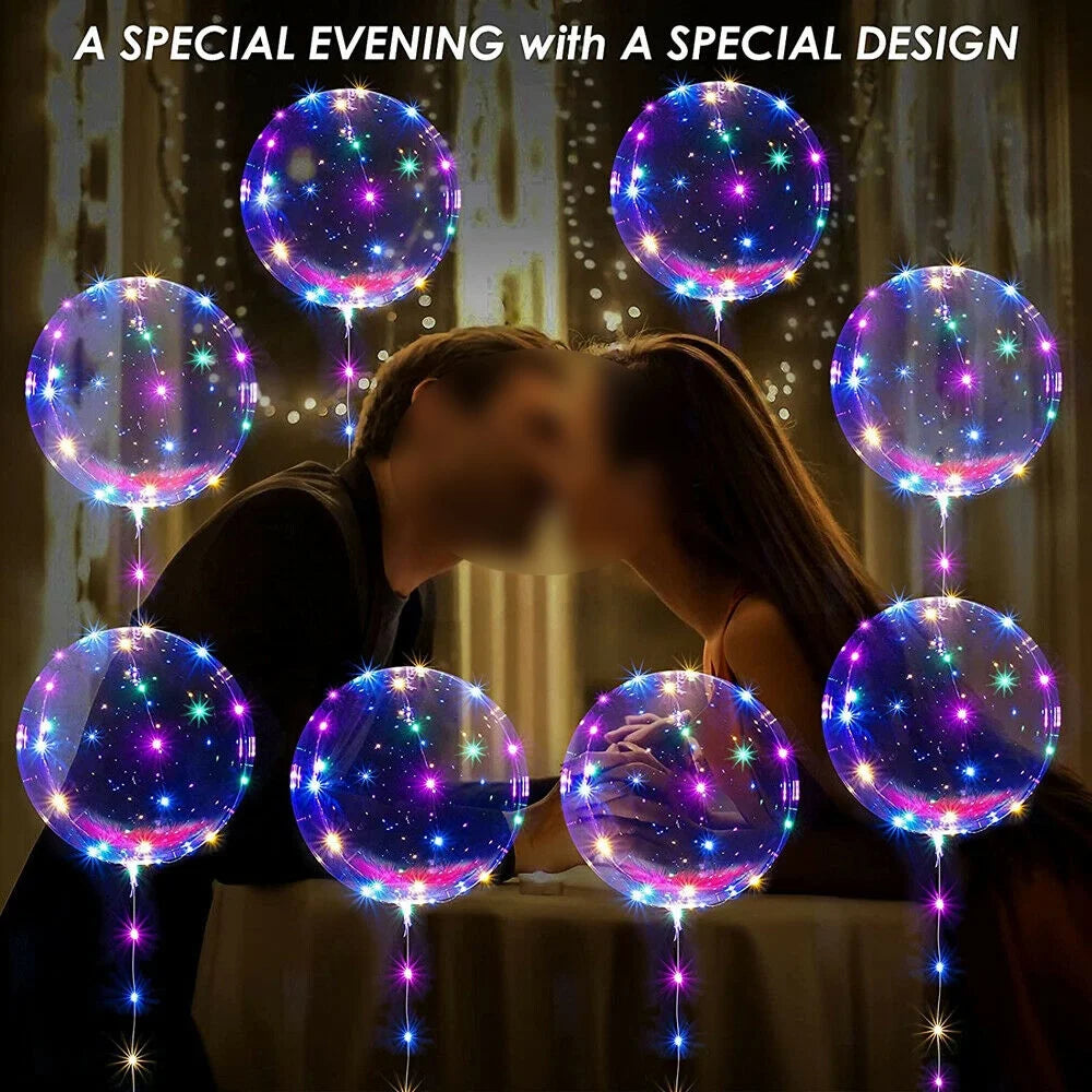 20-Inch LED Illuminated Bobo Balloons with Colorful String Lights - Available in 10, 20, or 30 Pack for Birthday, Wedding, and Christmas Party Decorations