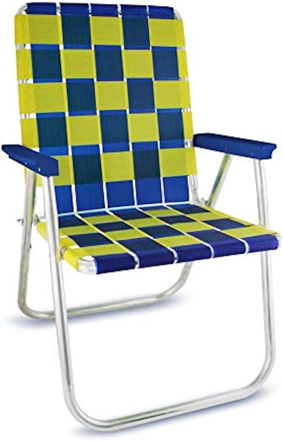 Folding Aluminum Outdoor Patio Chair | Durable Webbed Design for Camping, Sports, Beach, Yard & Tailgating | Lightweight and Portable | Classic Green/Yellow Color