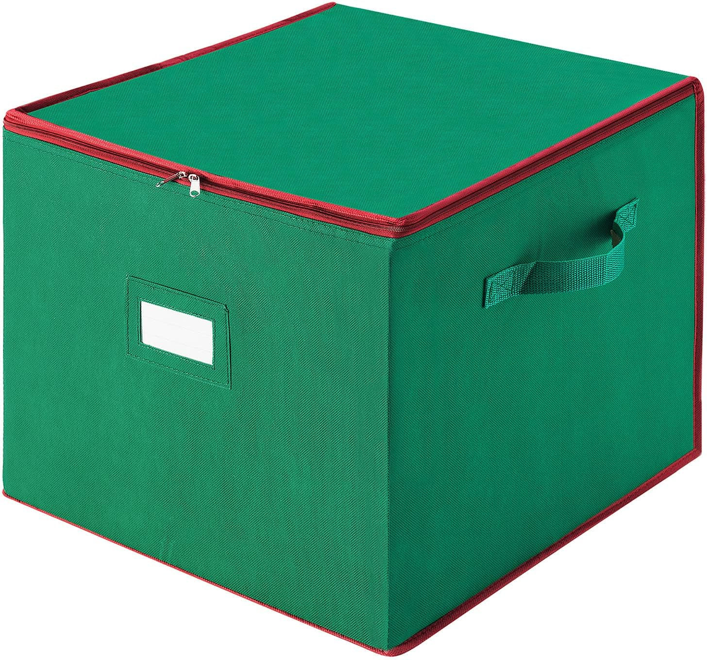 Christmas Storage Box with Zip Top - Large Capacity for Up to 75 Ornaments - Green