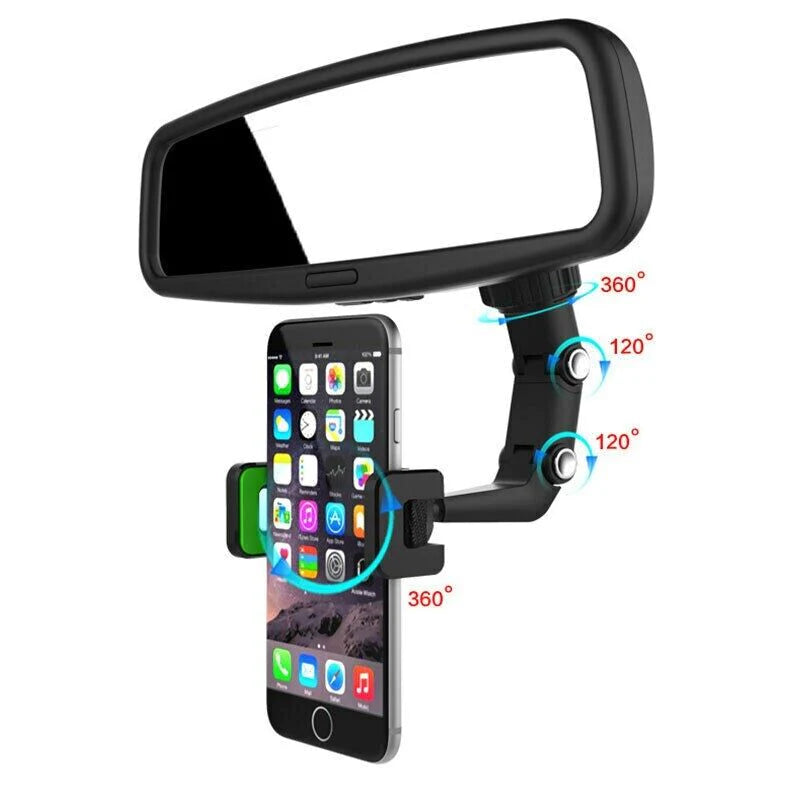 360° Adjustable Car Rearview Mirror Phone Holder Mount - Multifunctional Design