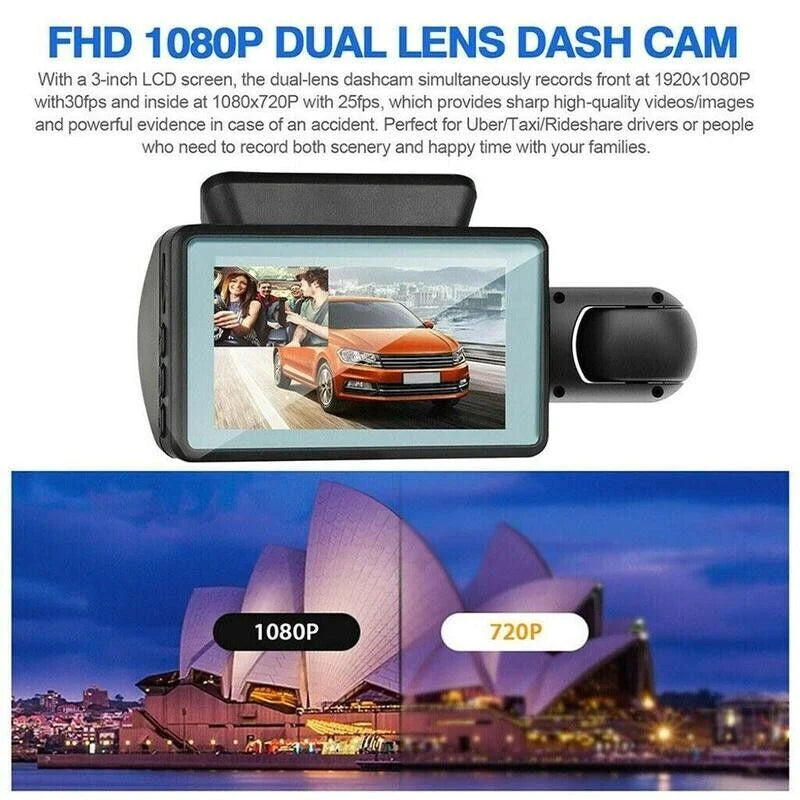 1080P Dual Lens Car Dash Cam with G-Sensor and Front/Interior Cameras