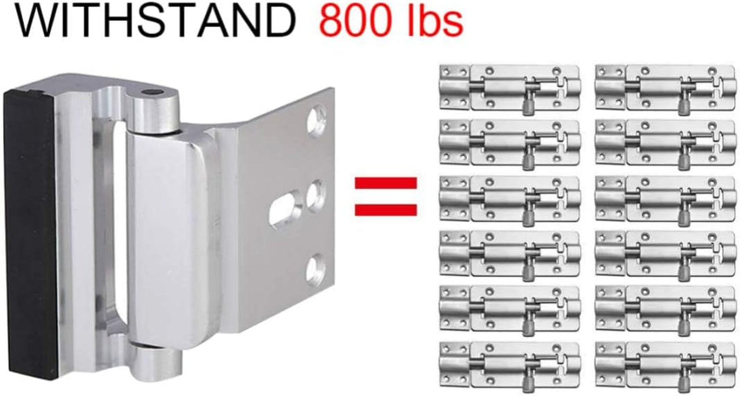2-Pack Door Reinforcement Locks with 8 Screws, Childproof Home Security Lock, Night Lock Capable of Withstanding 800 lbs, Silver Finish