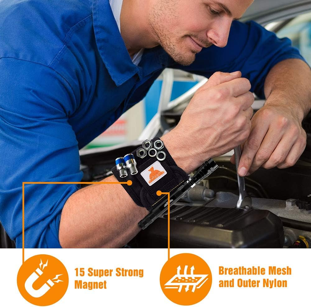 Magnetic Wristband Cuff with 15 High-Strength Magnets for Tools, Screws, Drill Bits, and Nails - Ideal Gift for Men, Fathers, Mechanics, and DIY Enthusiasts