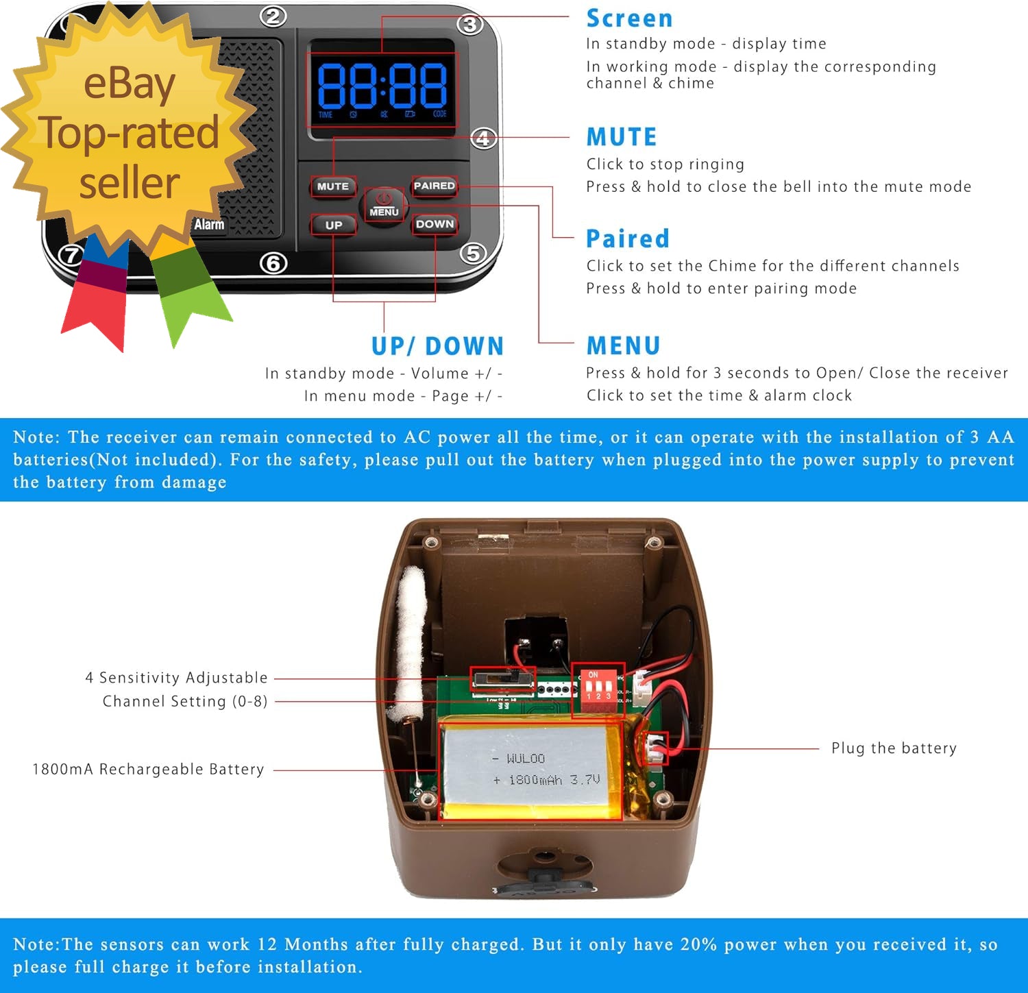 Solar Driveway Alarm Wireless outside 1800Ft Range Outdoor Motion Sensor