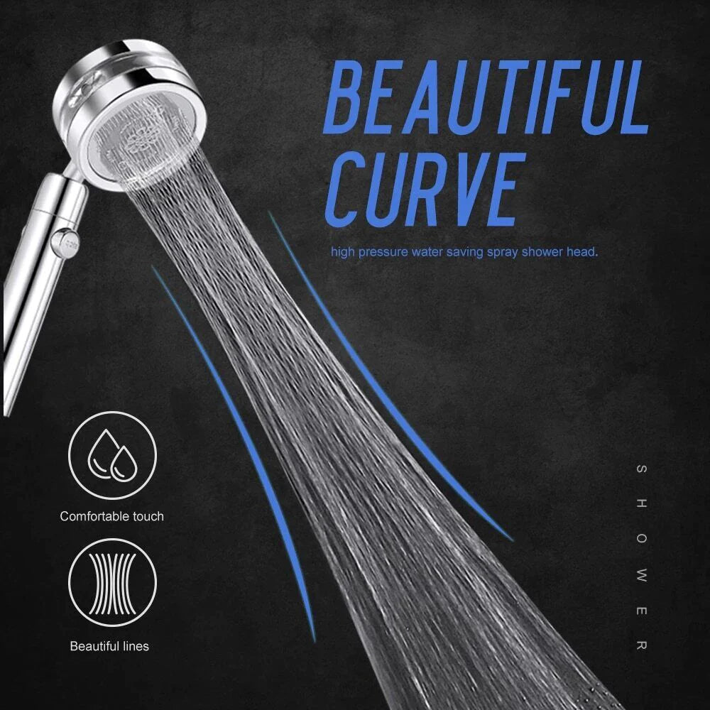 Adjustable High-Pressure Shower Head with 360° Rotation and Water-Saving Turbine Technology