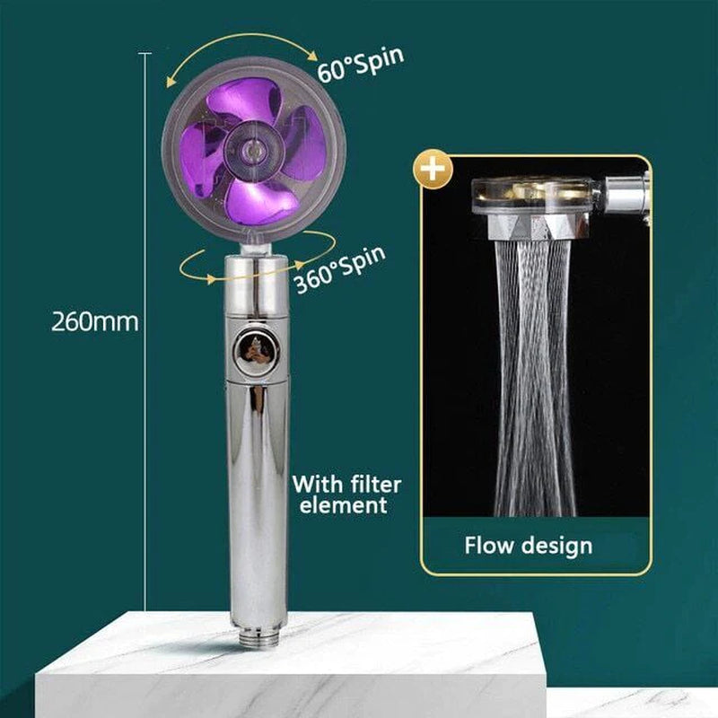 Adjustable High-Pressure Shower Head with 360° Rotation and Water-Saving Turbine Technology