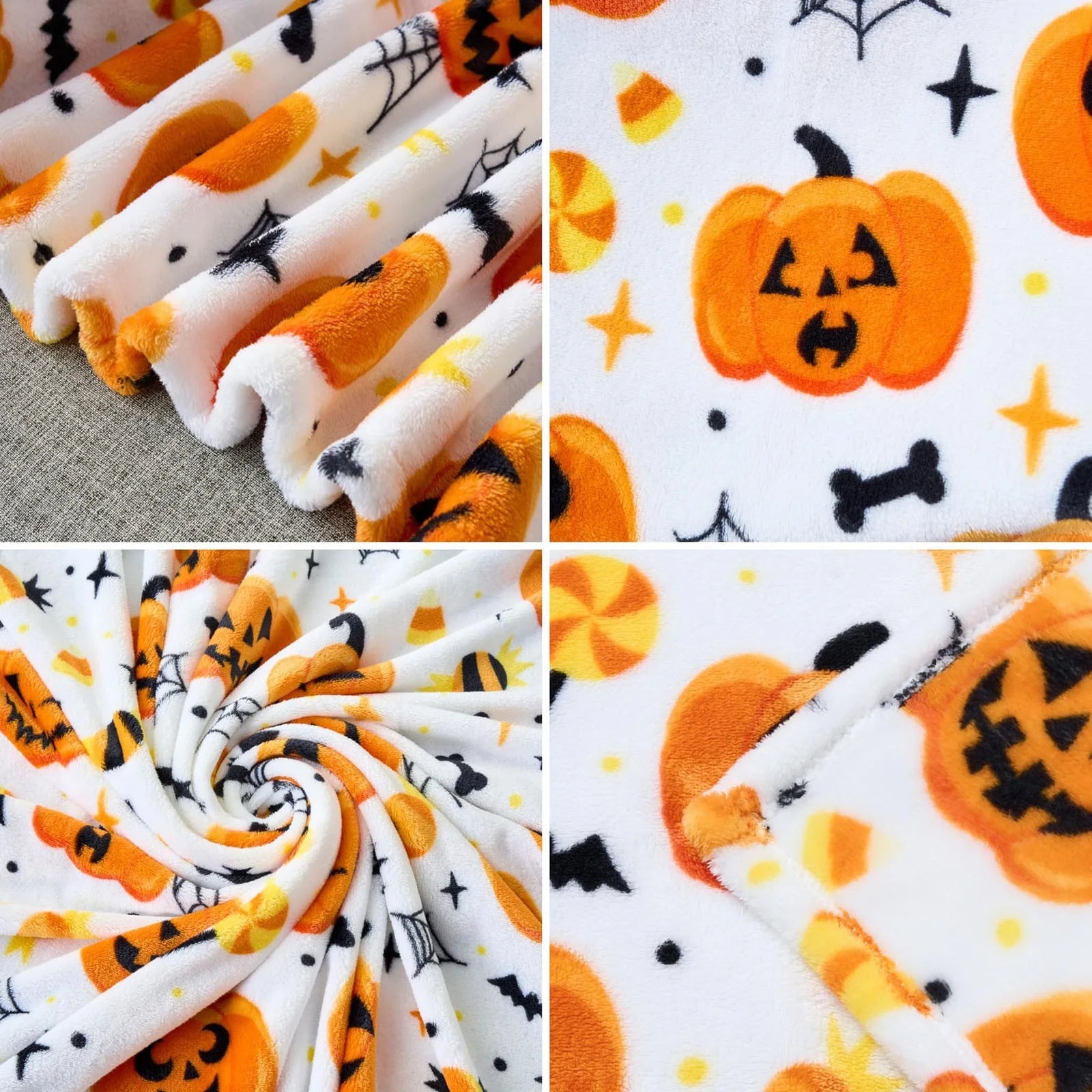 Halloween Themed Plush Throw Blanket - Soft and Warm Spider Webs, Bats, and Pumpkins Design for Sofa, Bed, Couch, or Dorm Use