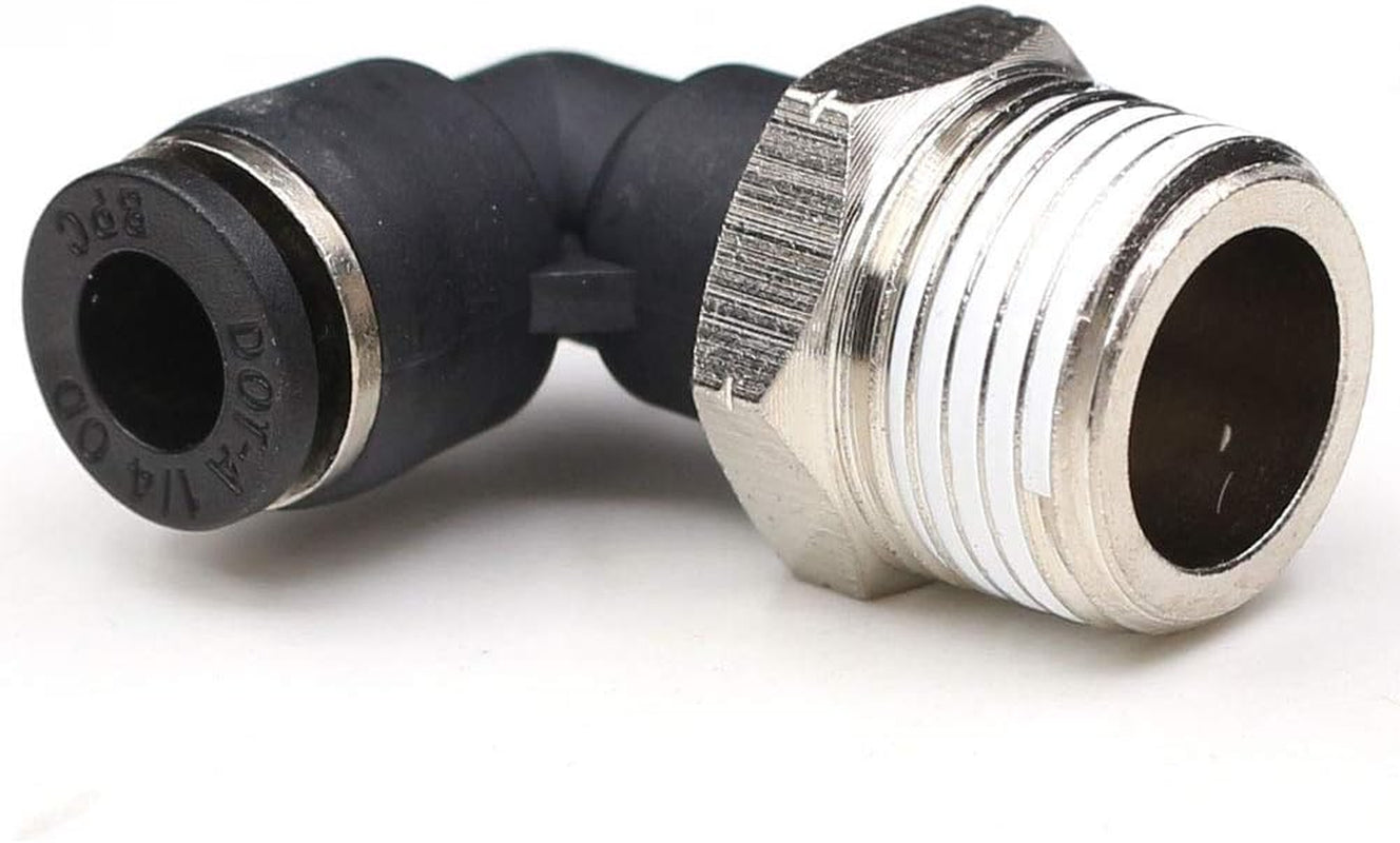 3/8" Elbow Male Push-to-Connect Air Fittings - 90 Degree Pneumatic Connectors for 1/4" Tubing OD and 3/8" NPT Thread, Pack of 5