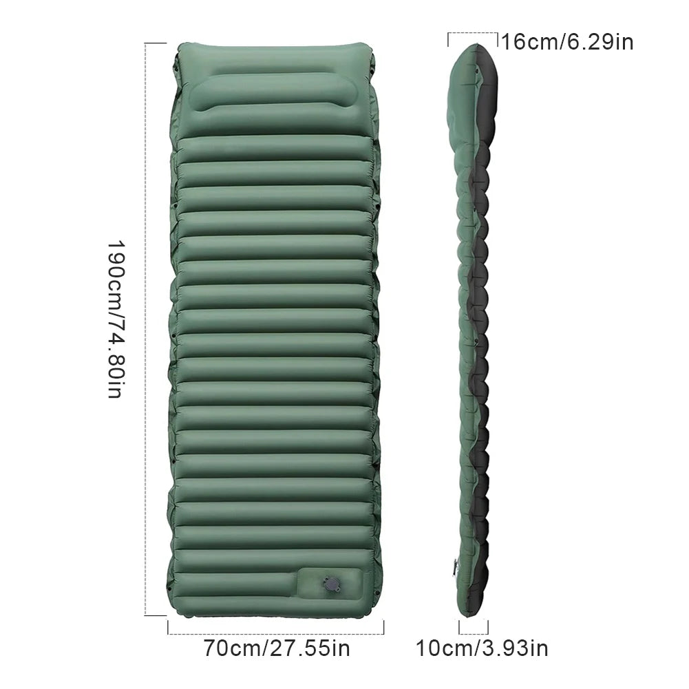 10cm Self-Inflating Ultralight Camping Sleeping Mat with Foot Pump and Pillow - Waterproof Air Mattress for Outdoor Use